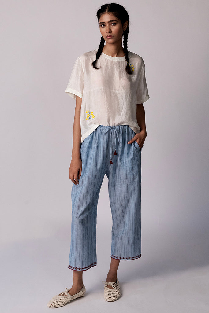 Anjira Pants Blue Cotton Stripe BOTTOMS IKKIVI