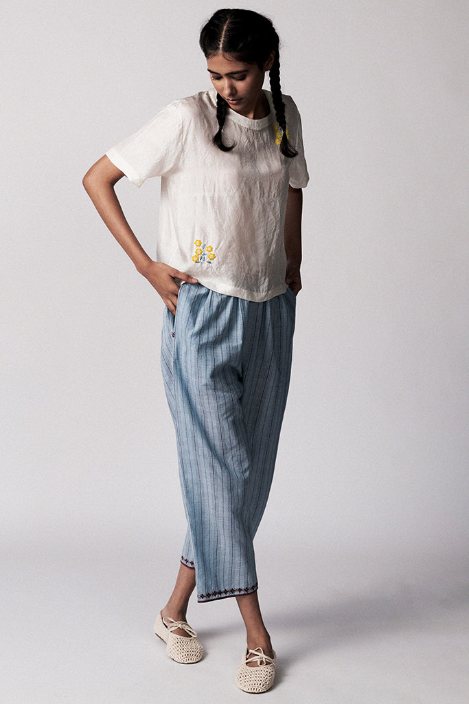 Anjira Pants Blue Cotton Stripe BOTTOMS IKKIVI