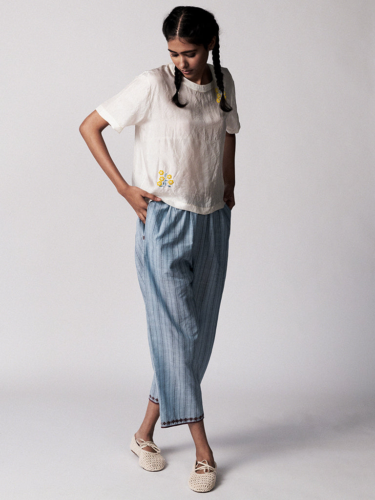 Anjira Pants Blue Cotton Stripe BOTTOMS IKKIVI