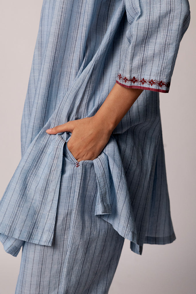 Anjira Pants Blue Cotton Stripe BOTTOMS IKKIVI