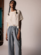 Anjira Pants Blue Cotton Stripe BOTTOMS IKKIVI