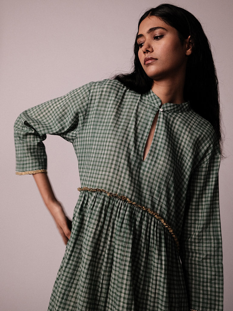 Mandara Green Check Dress DRESSES IKKIVI