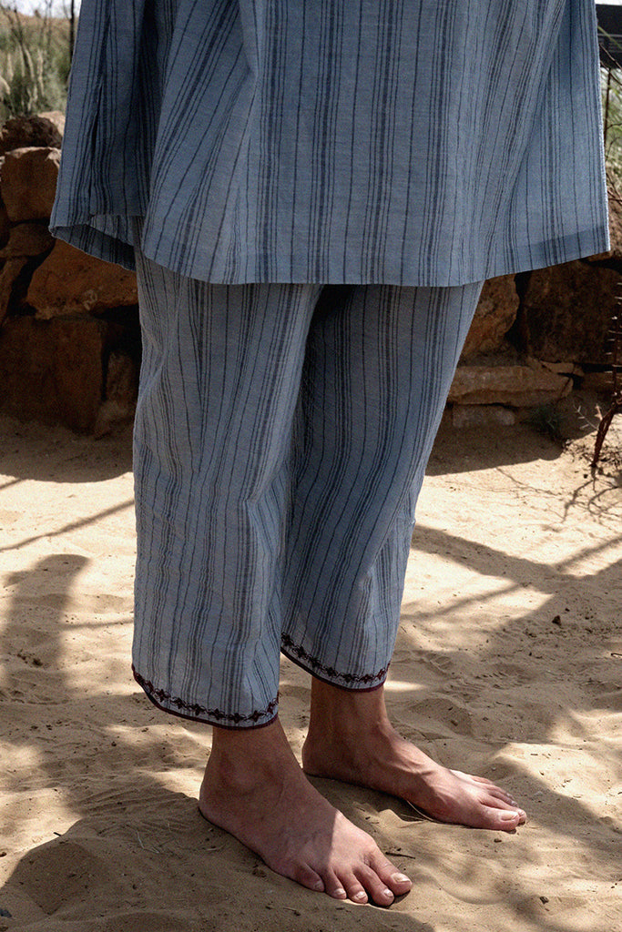Anjira Pants Blue Cotton Stripe BOTTOMS IKKIVI
