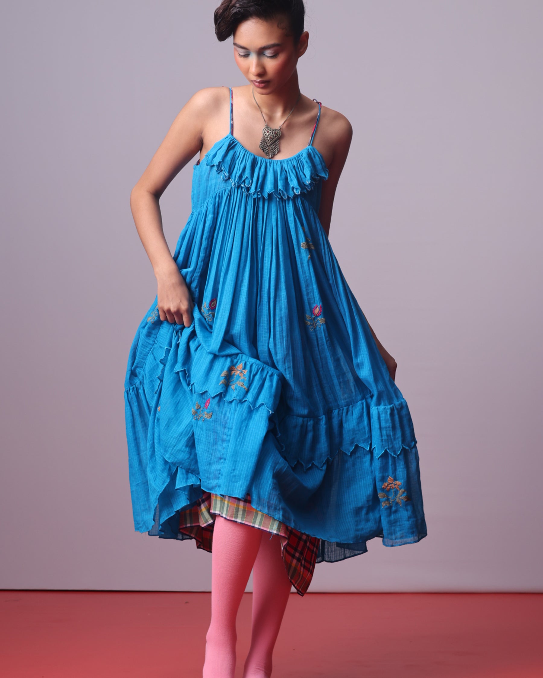 Turquoise Bloom Frill Dress DRESSES IKKIVI