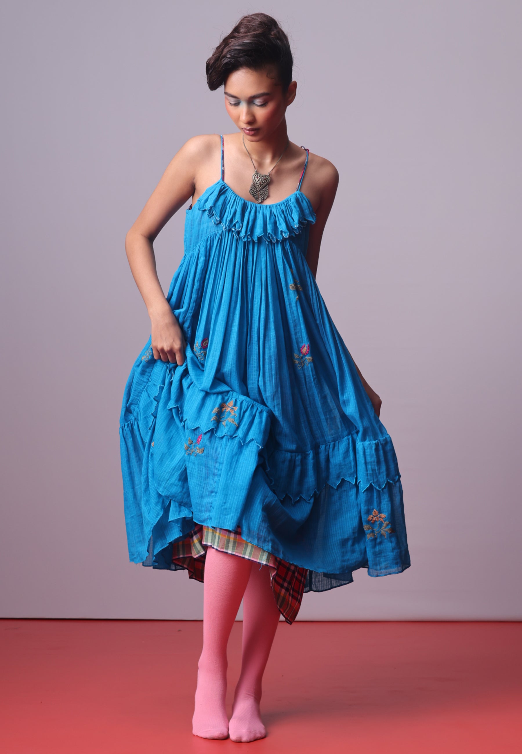 Turquoise Bloom Frill Dress DRESSES IKKIVI