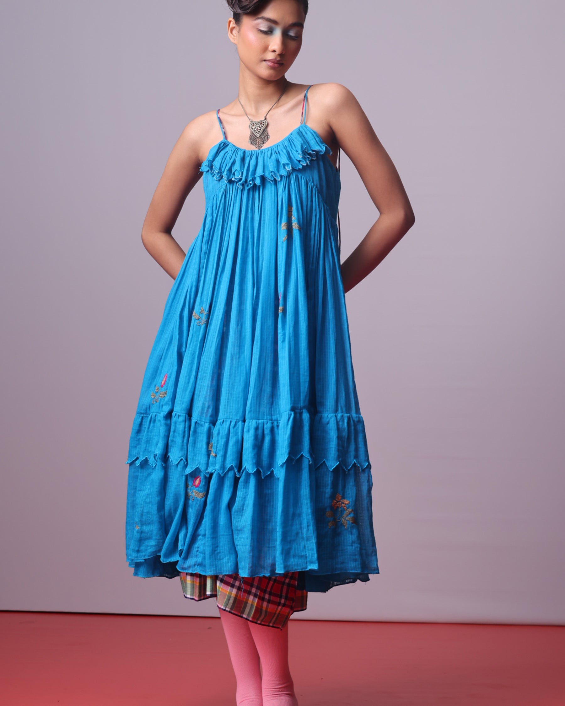 Turquoise Bloom Frill Dress DRESSES IKKIVI