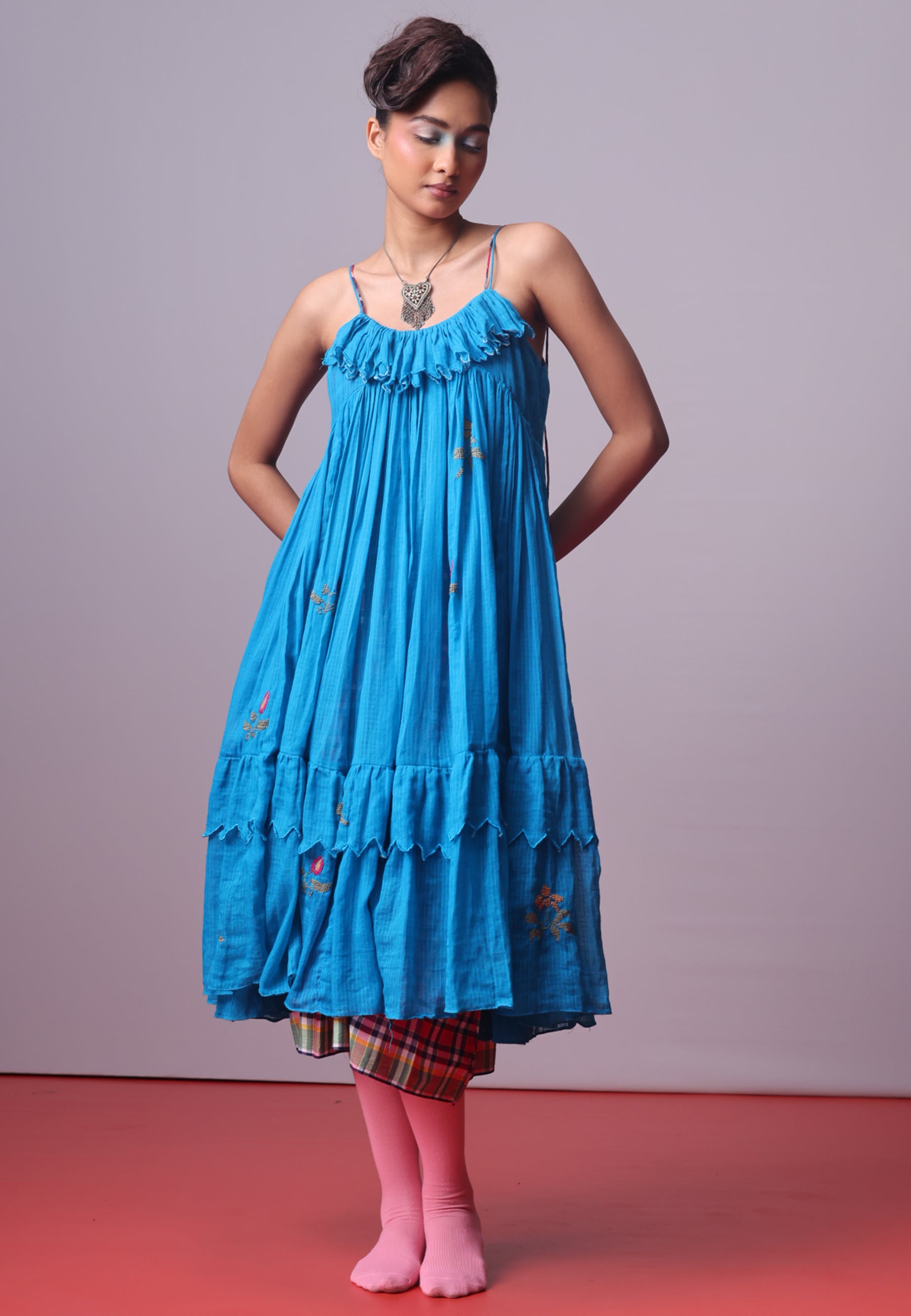 Turquoise Bloom Frill Dress DRESSES IKKIVI