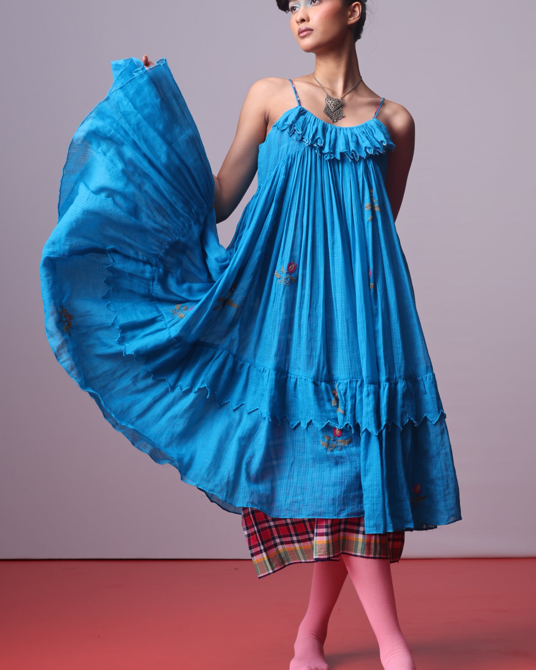 Turquoise Bloom Frill Dress DRESSES IKKIVI