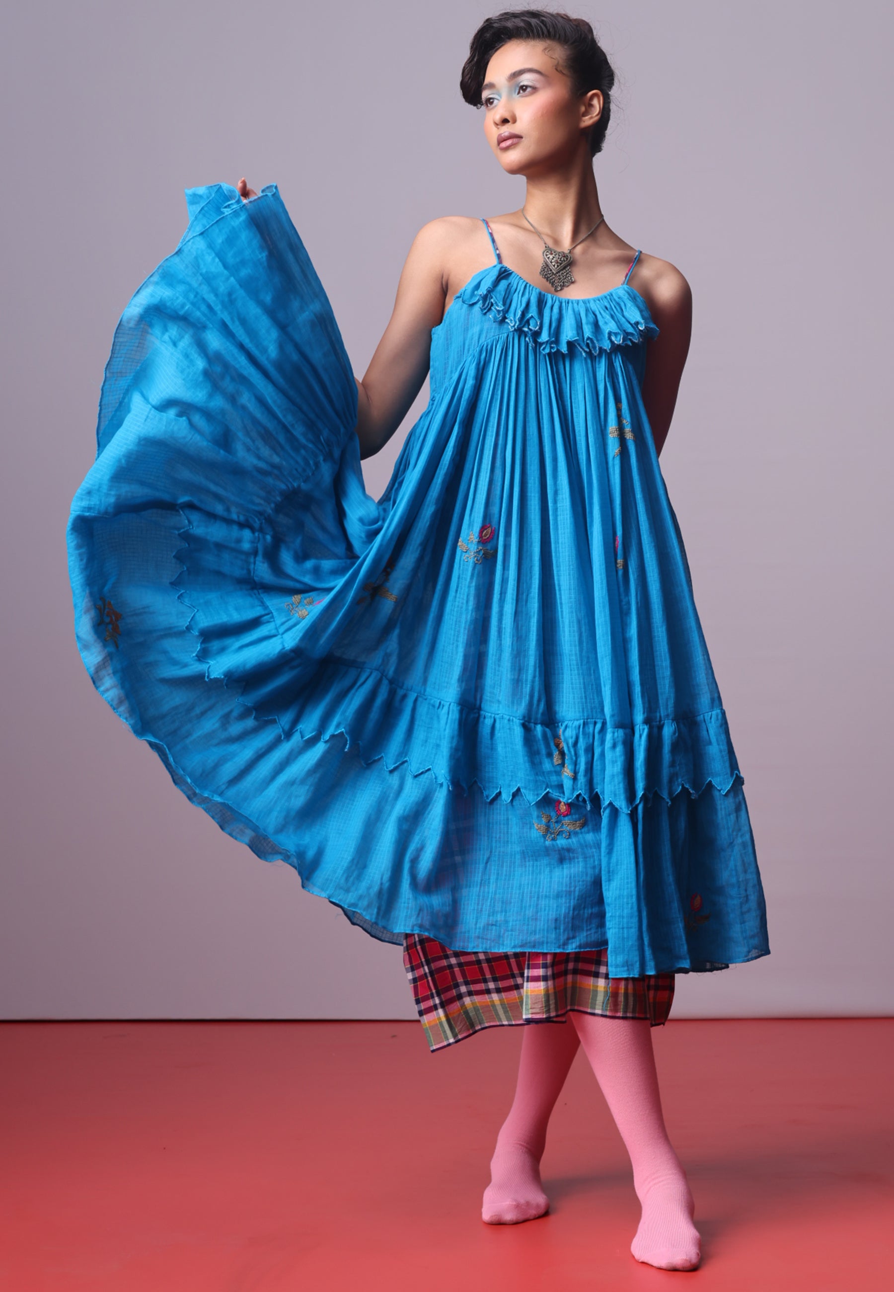 Turquoise Bloom Frill Dress DRESSES IKKIVI