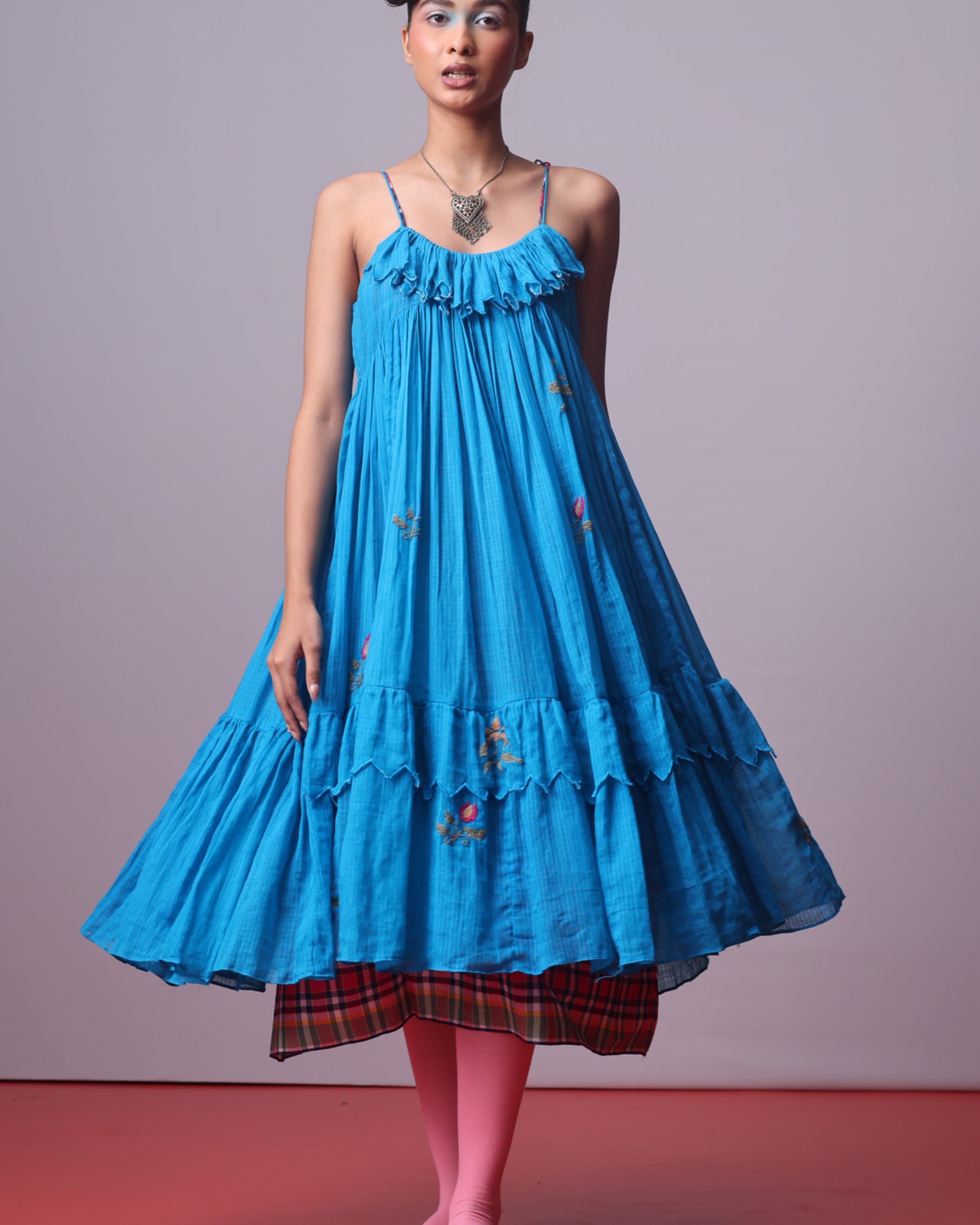 Turquoise Bloom Frill Dress DRESSES IKKIVI
