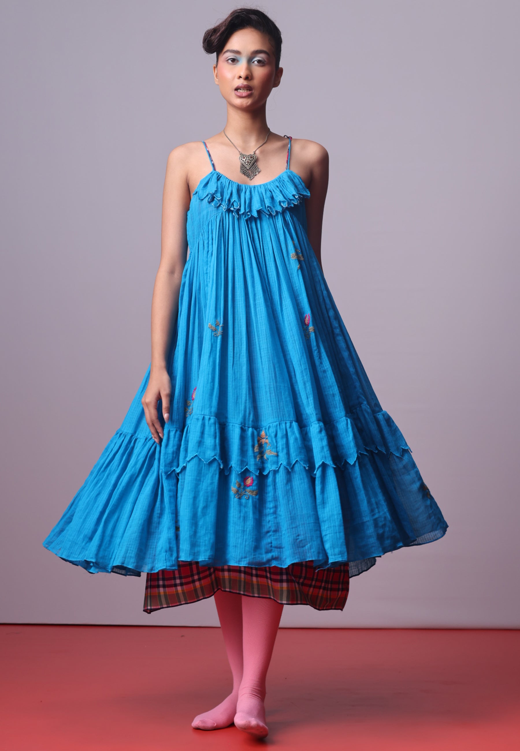 Turquoise Bloom Frill Dress DRESSES IKKIVI