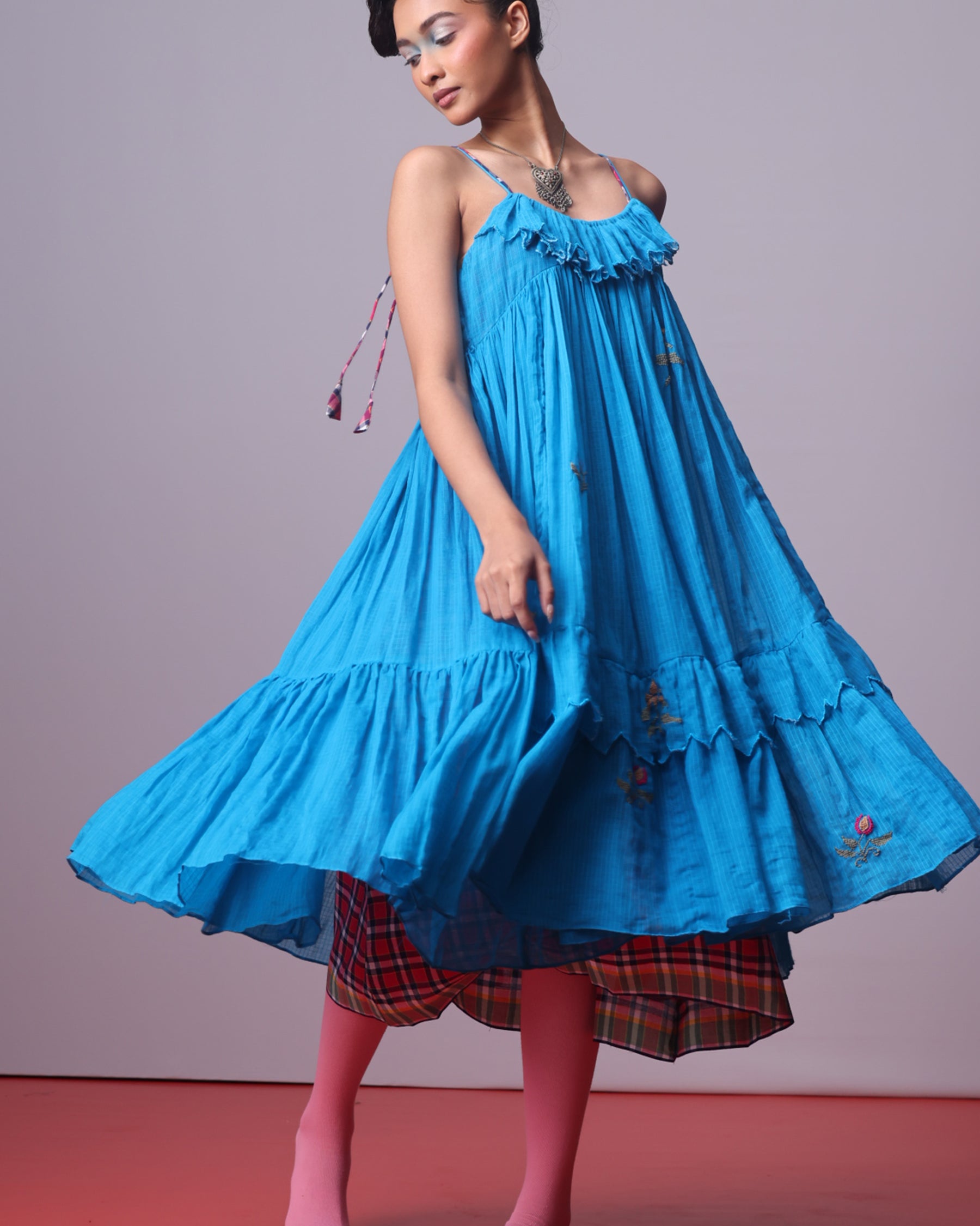 Turquoise Bloom Frill Dress DRESSES IKKIVI