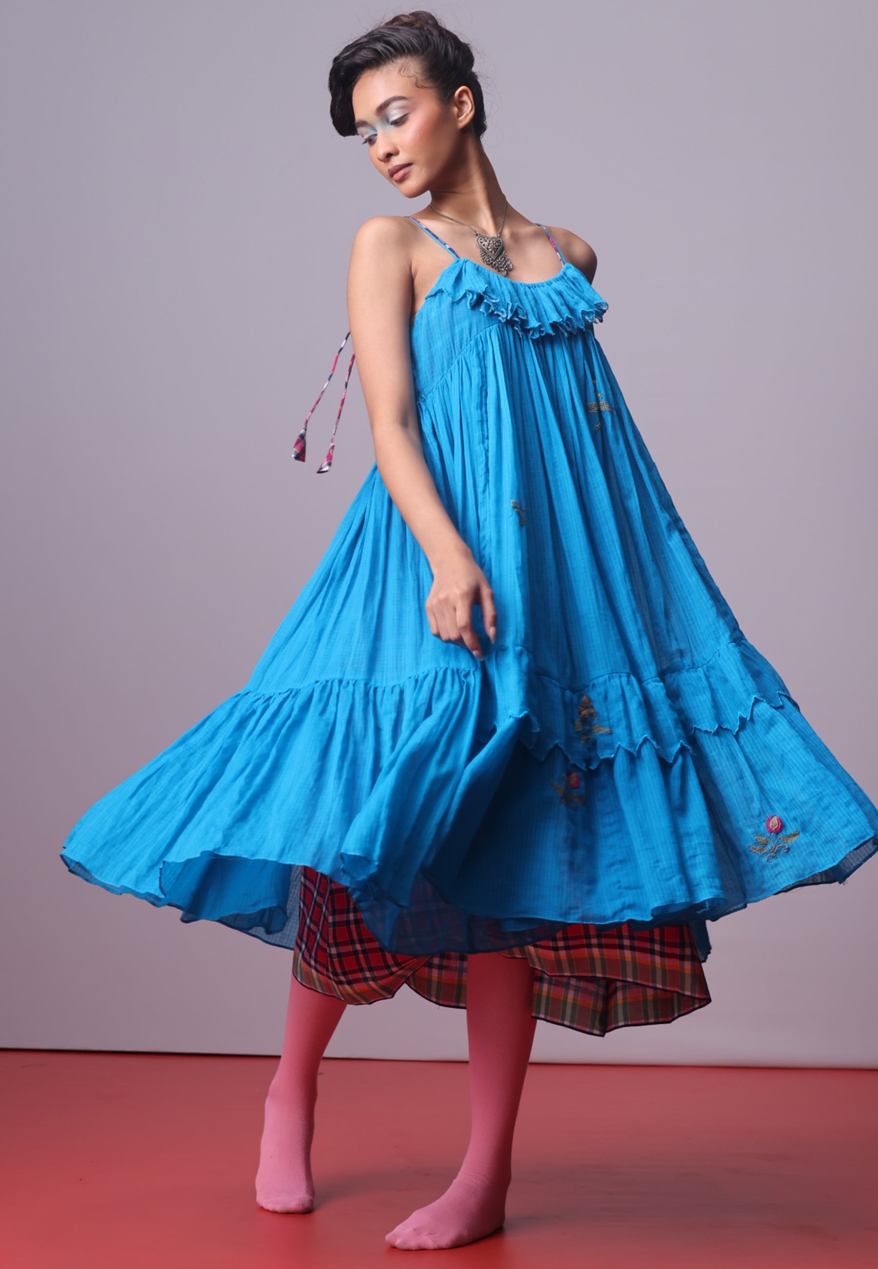 Turquoise Bloom Frill Dress DRESSES IKKIVI