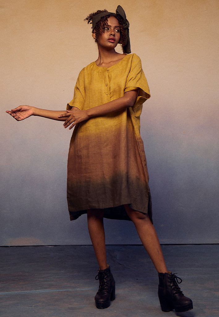 Ombre Block Dress Mustard Green DRESSES IKKIVI