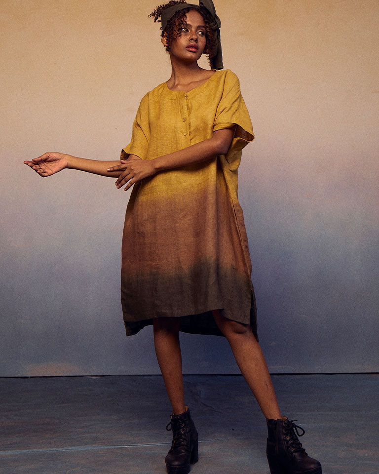 Ombre Block Dress Mustard Green DRESSES IKKIVI