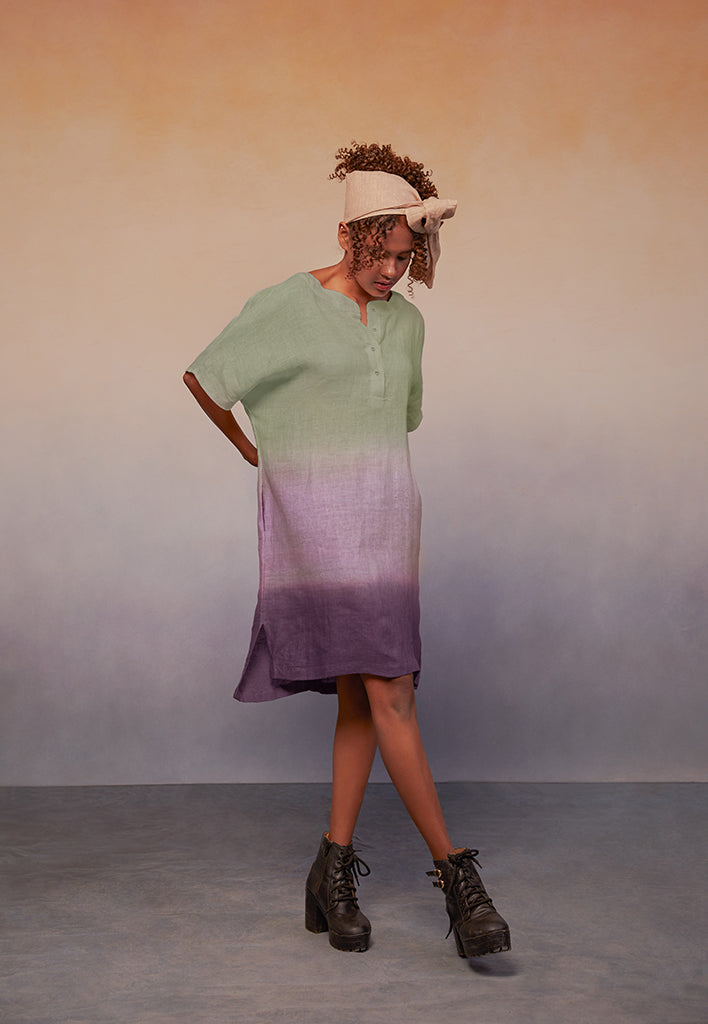 Ombre Block Dress Green Plum DRESSES IKKIVI