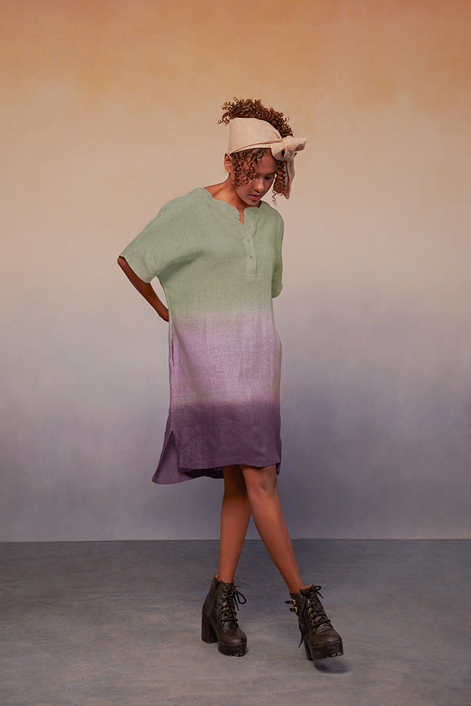 Ombre Block Dress Green Plum DRESSES IKKIVI