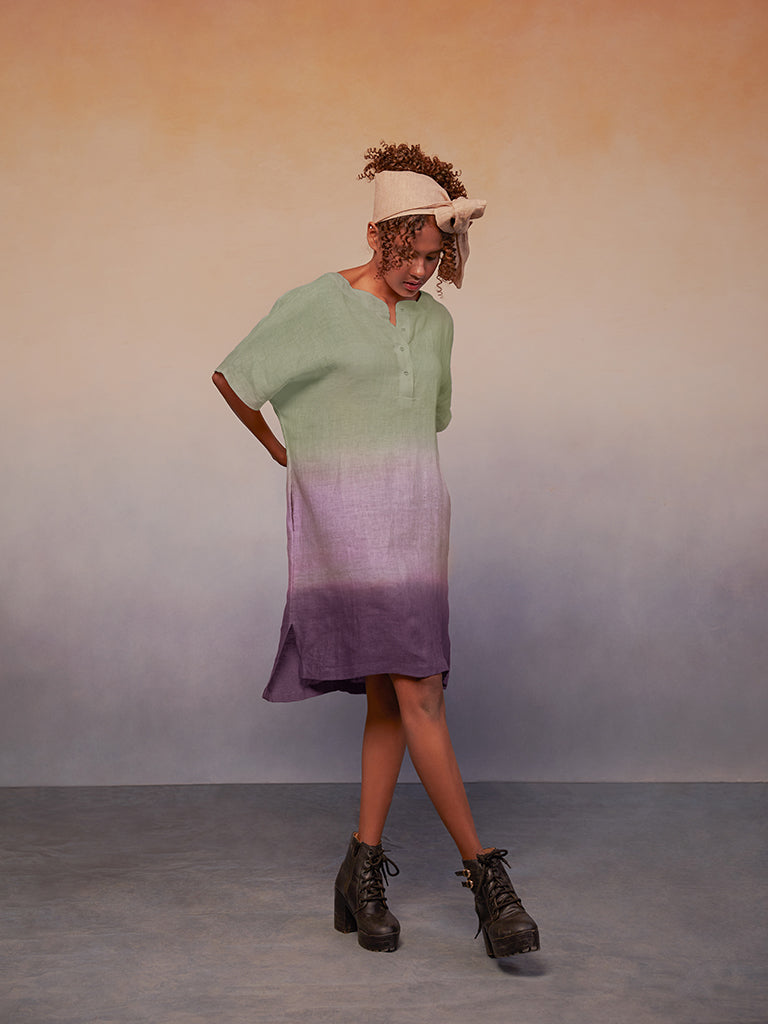 Ombre Block Dress Green Plum DRESSES IKKIVI