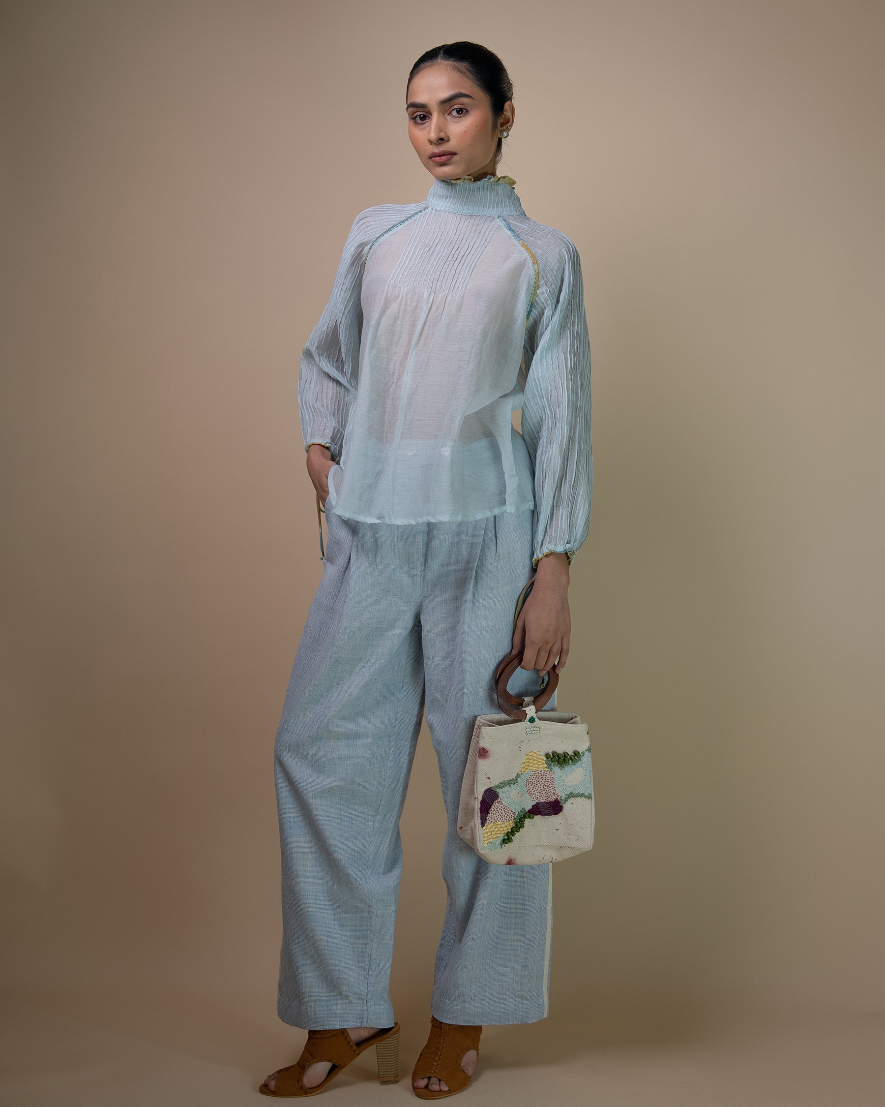 Meadows Pintucked Chanderi Blouse TOPS IKKIVI