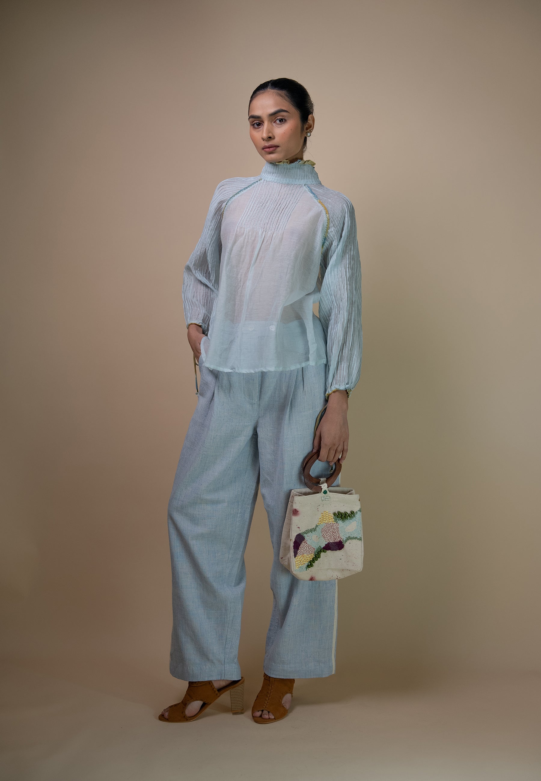 Meadows Pintucked Chanderi Blouse TOPS IKKIVI