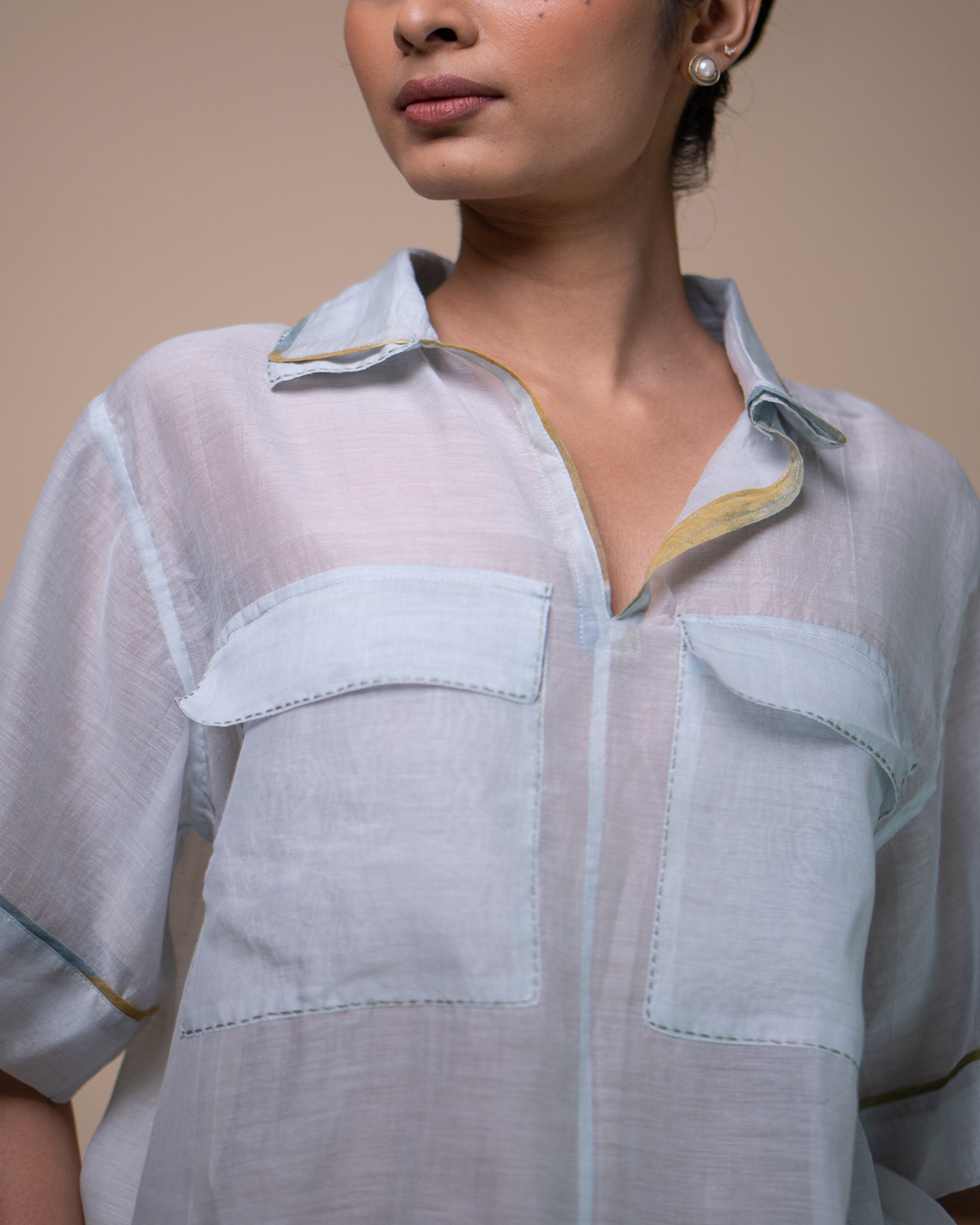 Meadows Patch Pocket Chanderi Shirt TOPS IKKIVI