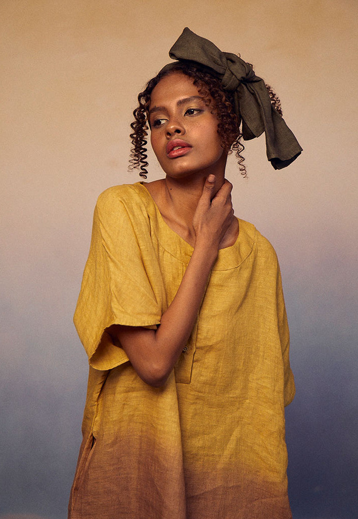 Ombre Block Dress Mustard Green DRESSES IKKIVI