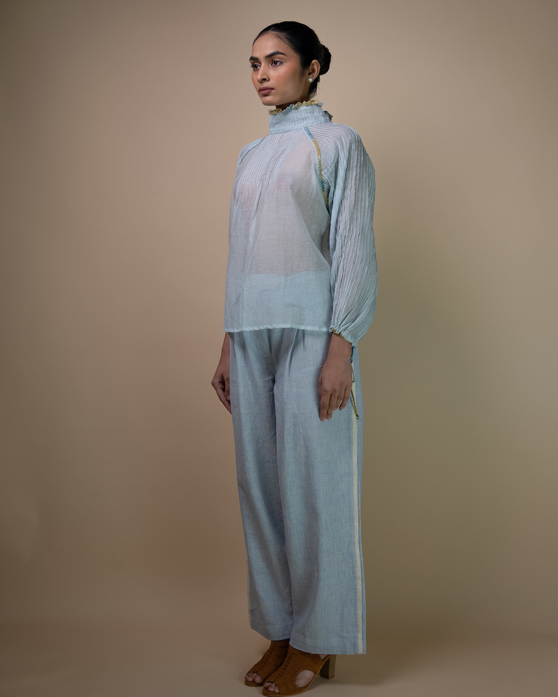 Meadows Pintucked Chanderi Blouse TOPS IKKIVI
