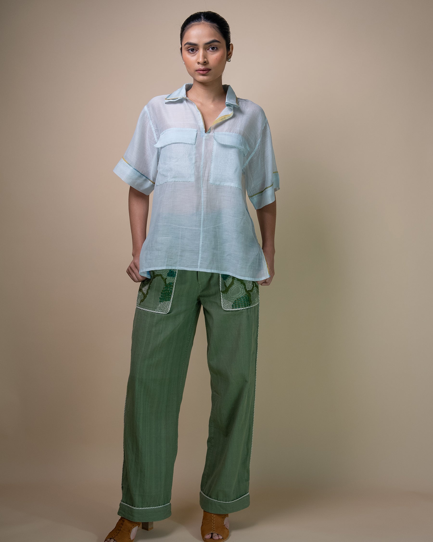 Meadows Patch Pocket Chanderi Shirt TOPS IKKIVI