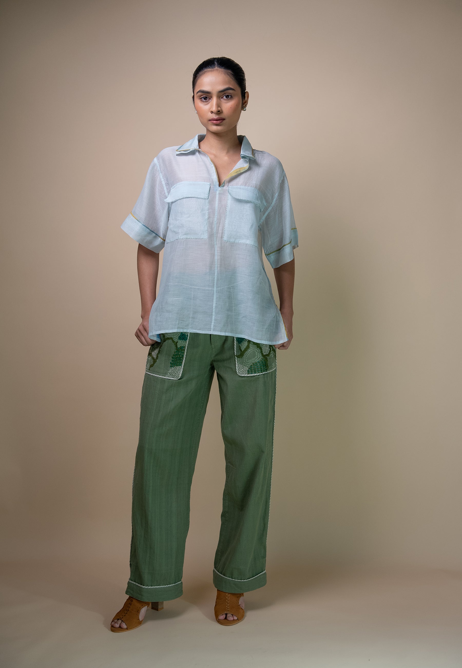 Meadows Patch Pocket Chanderi Shirt TOPS IKKIVI