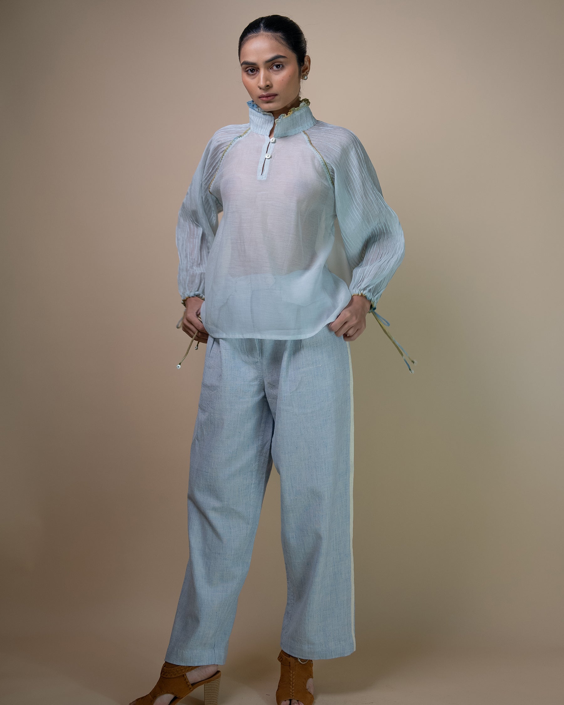 Meadows Pintucked Chanderi Blouse TOPS IKKIVI
