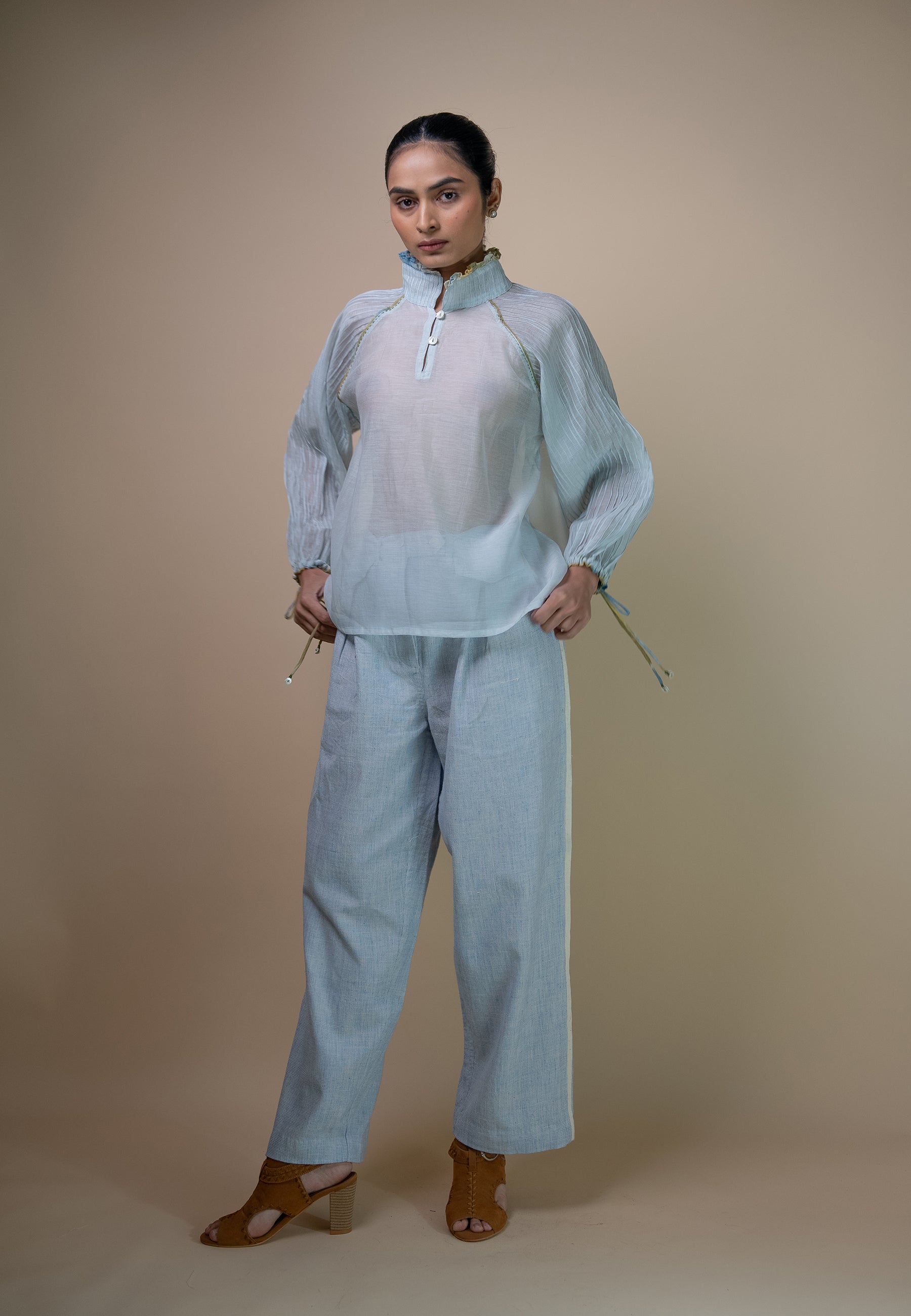 Meadows Pintucked Chanderi Blouse TOPS IKKIVI