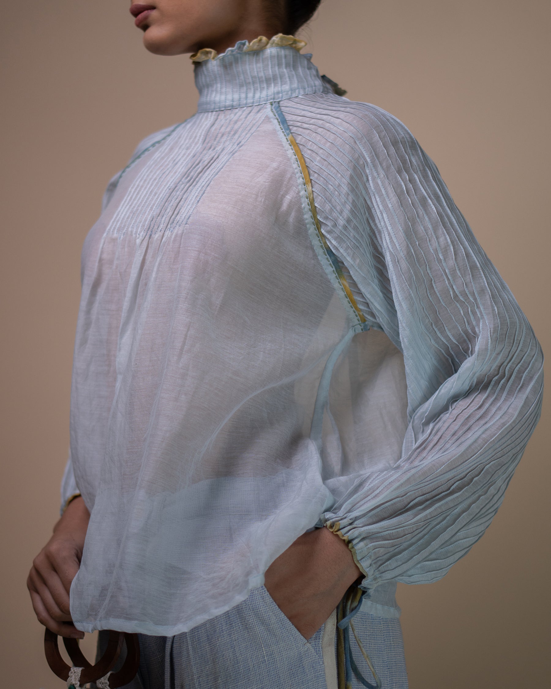 Meadows Pintucked Chanderi Blouse TOPS IKKIVI