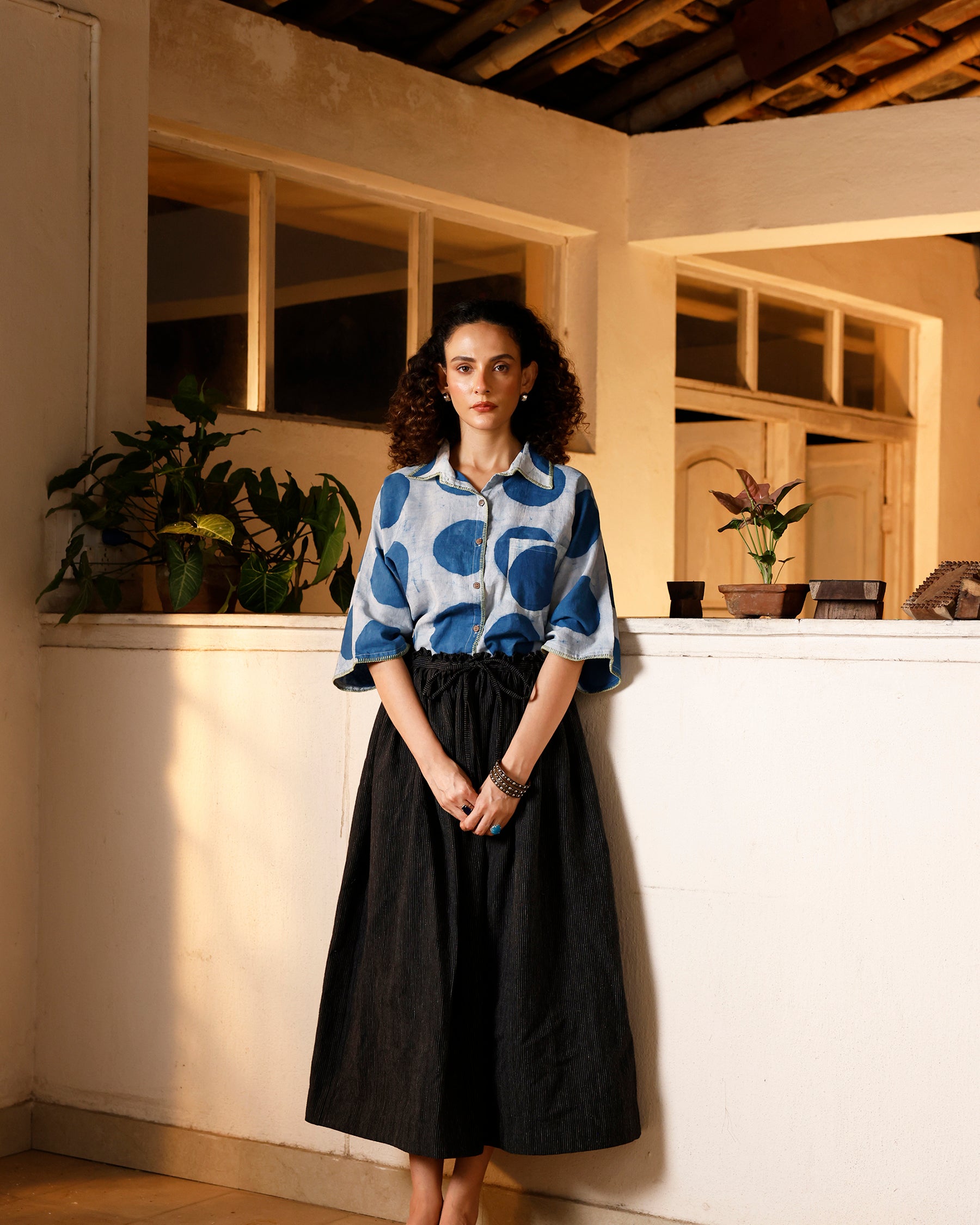 Noir Khadi Gathered Skirt BOTTOMS IKKIVI