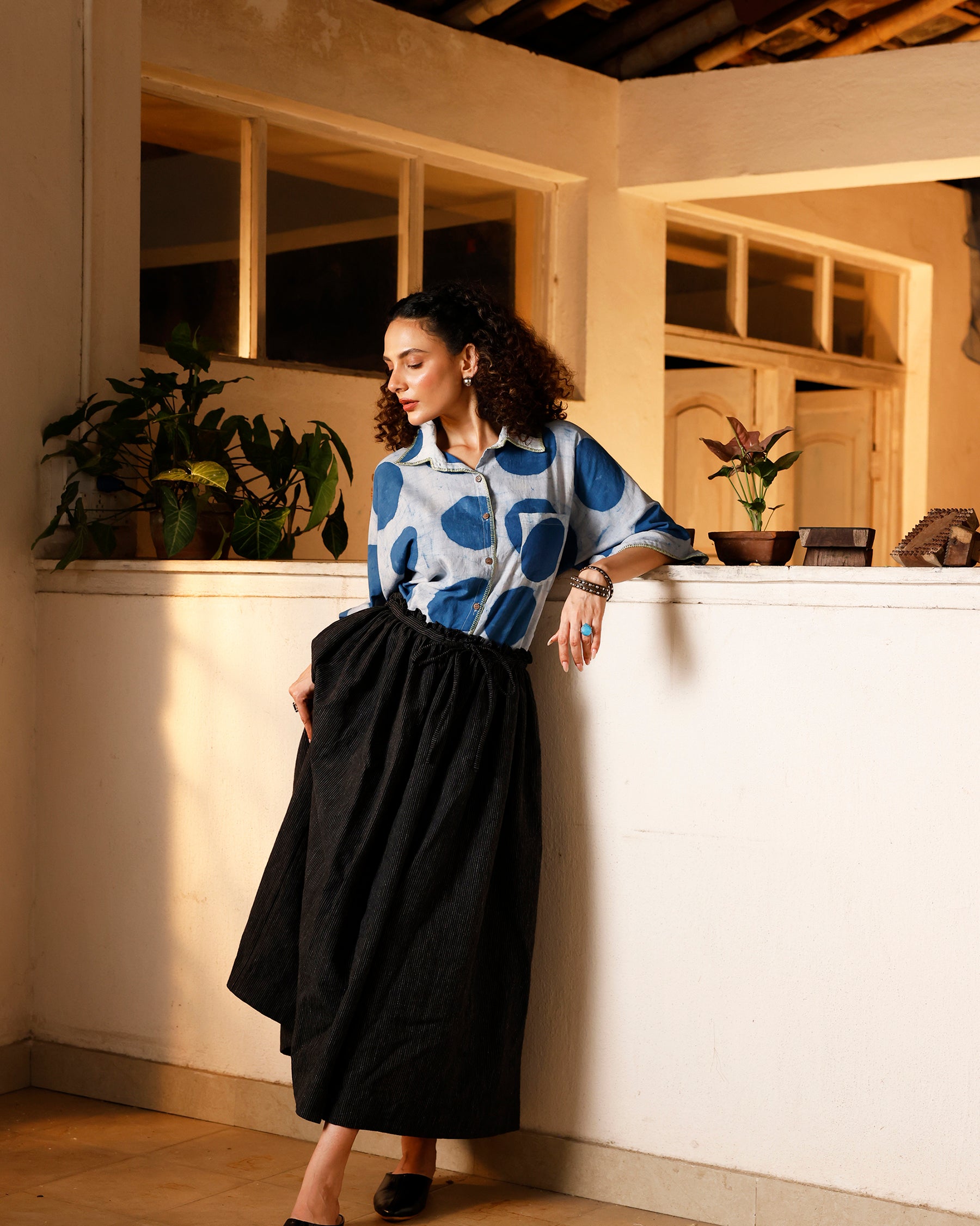 Noir Khadi Gathered Skirt BOTTOMS IKKIVI