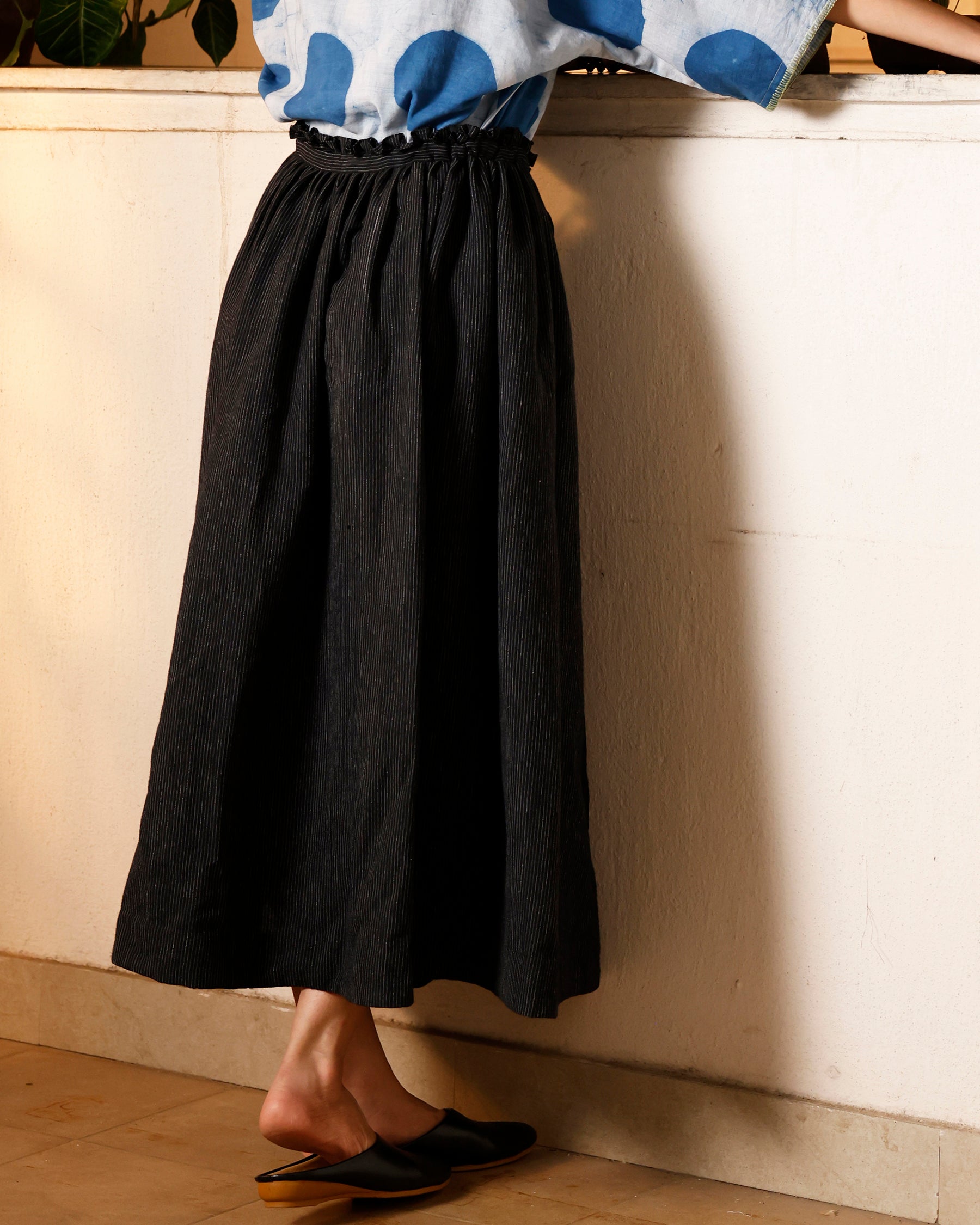 Noir Khadi Gathered Skirt BOTTOMS IKKIVI