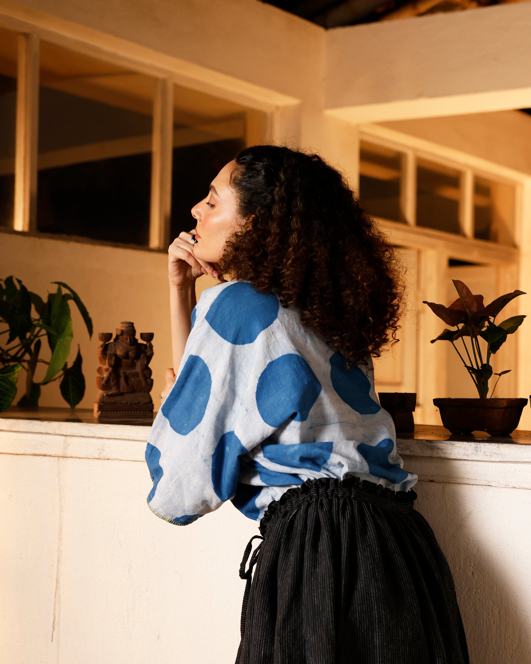Noir Khadi Gathered Skirt BOTTOMS IKKIVI