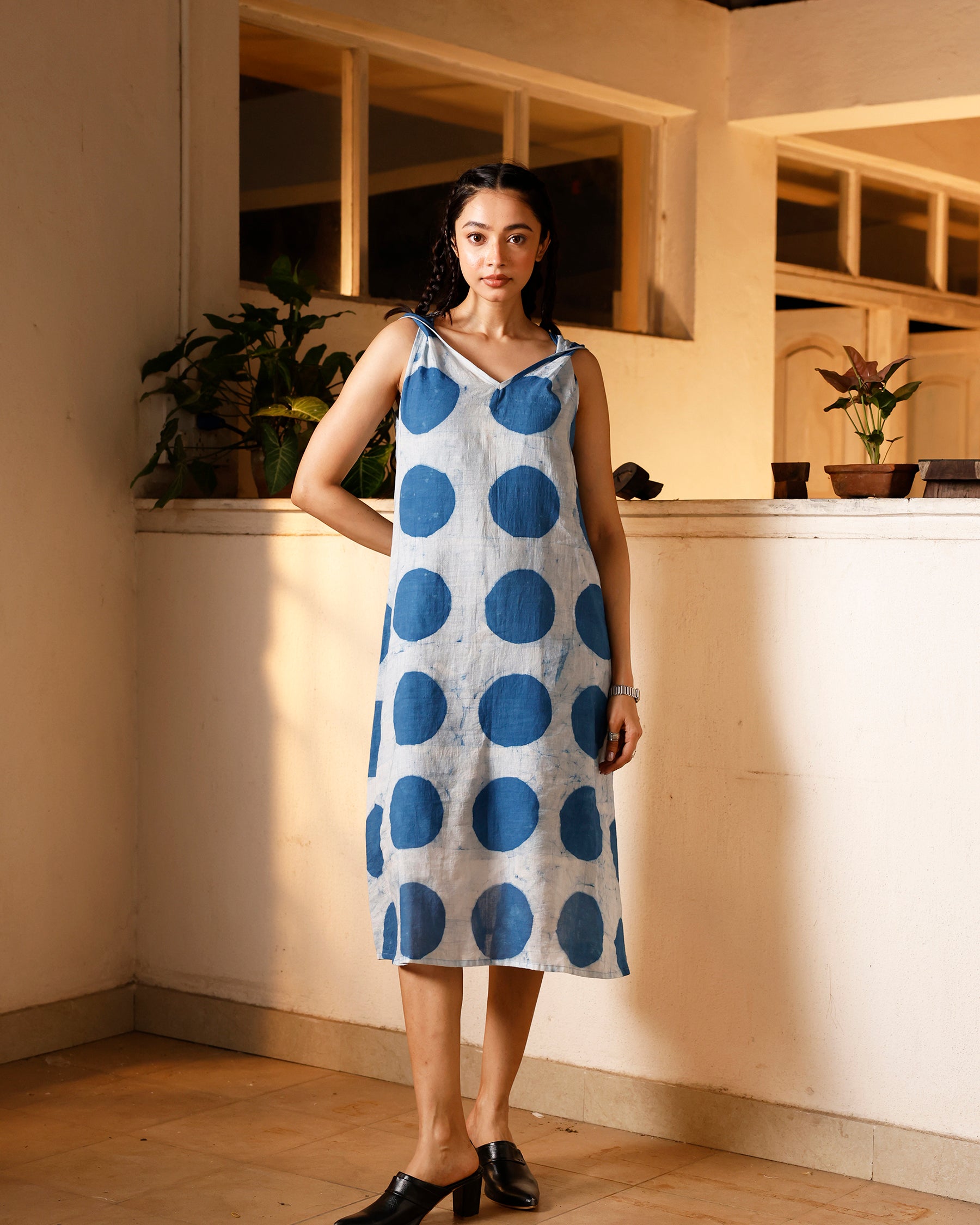 Indigo Orbit Twisted Sleeve Dress DRESSES IKKIVI
