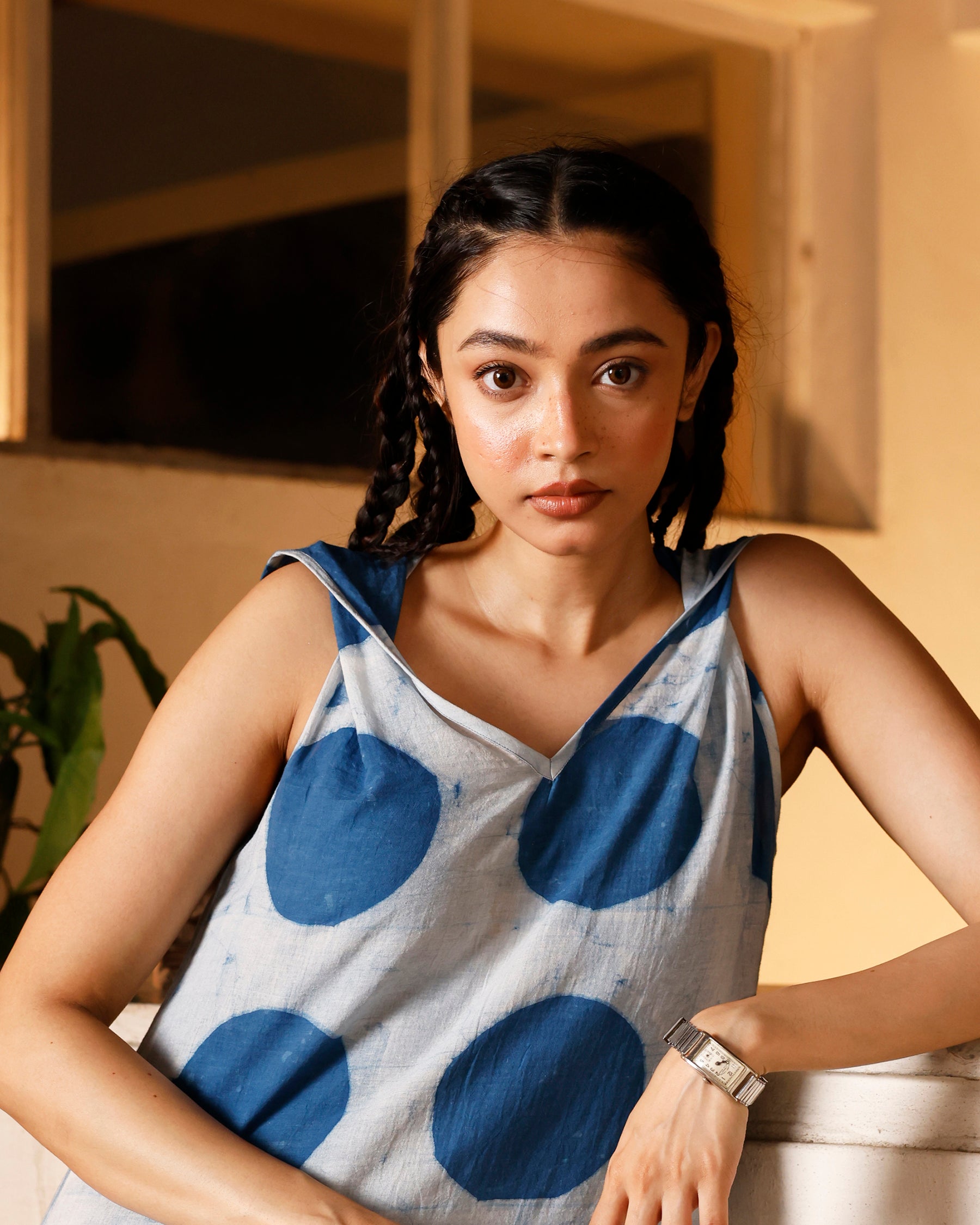 Indigo Orbit Twisted Sleeve Dress DRESSES IKKIVI