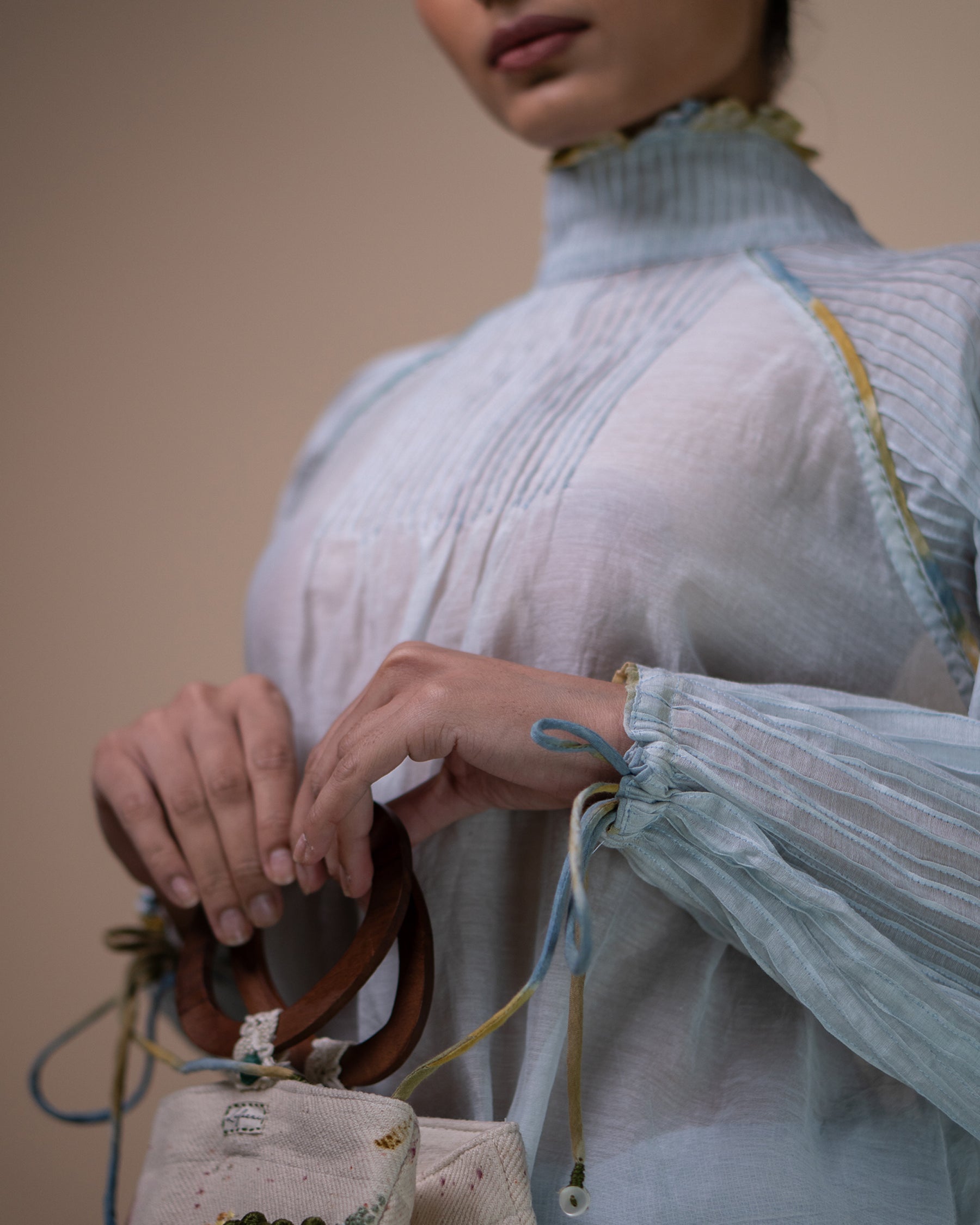 Meadows Pintucked Chanderi Blouse TOPS IKKIVI