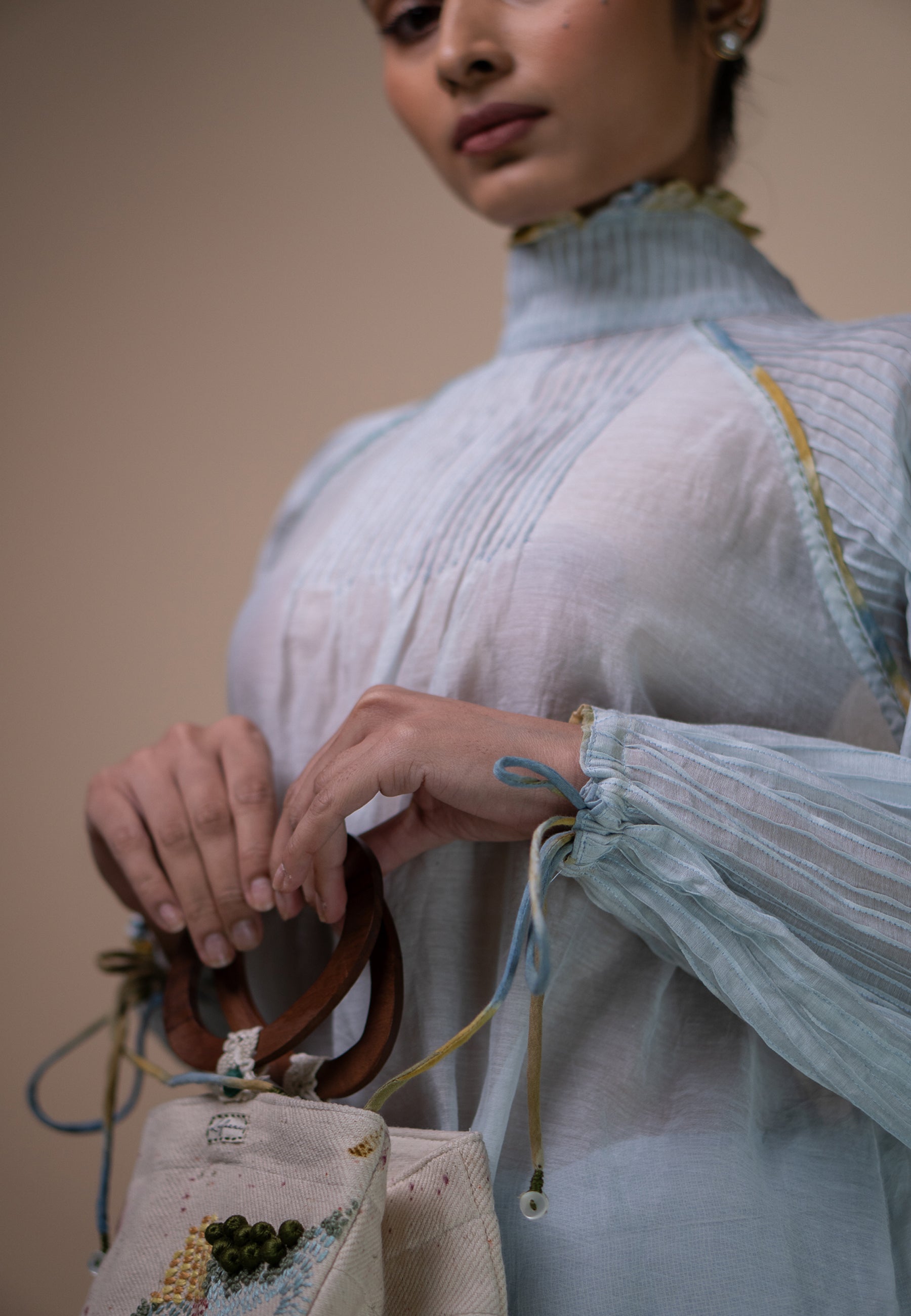 Meadows Pintucked Chanderi Blouse TOPS IKKIVI