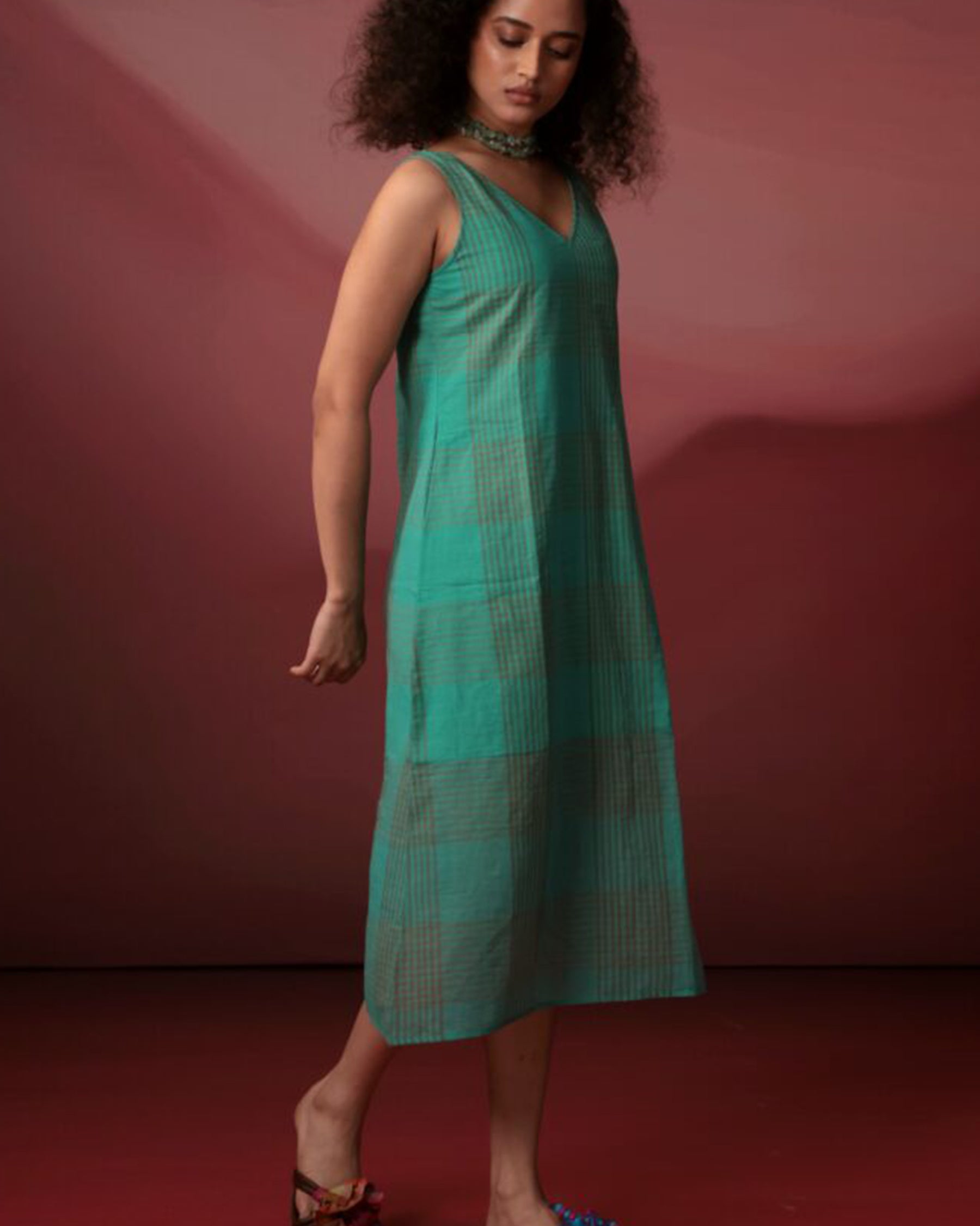 Turquoise Checks Dress DRESSES IKKIVI