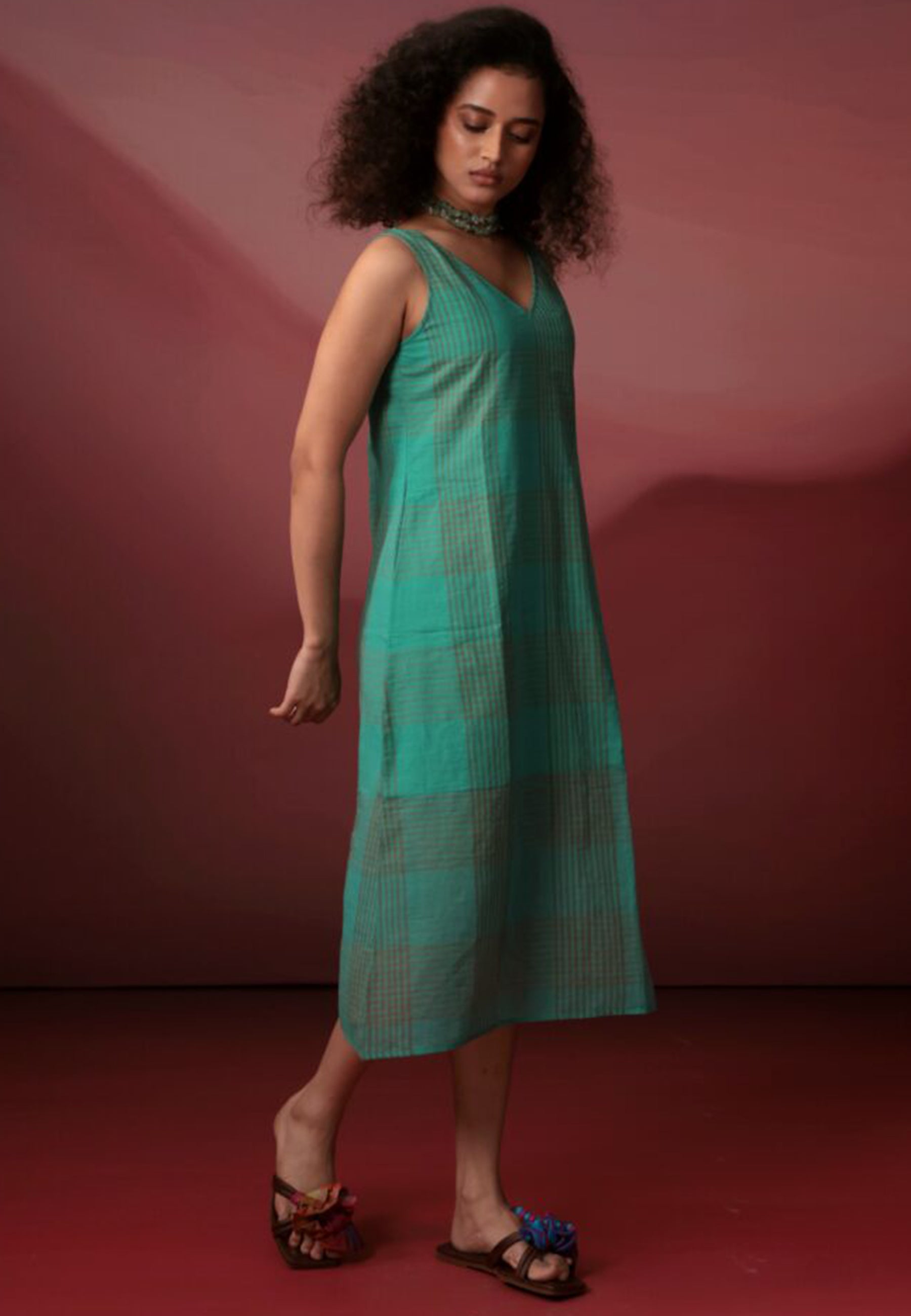 Turquoise Checks Dress DRESSES IKKIVI