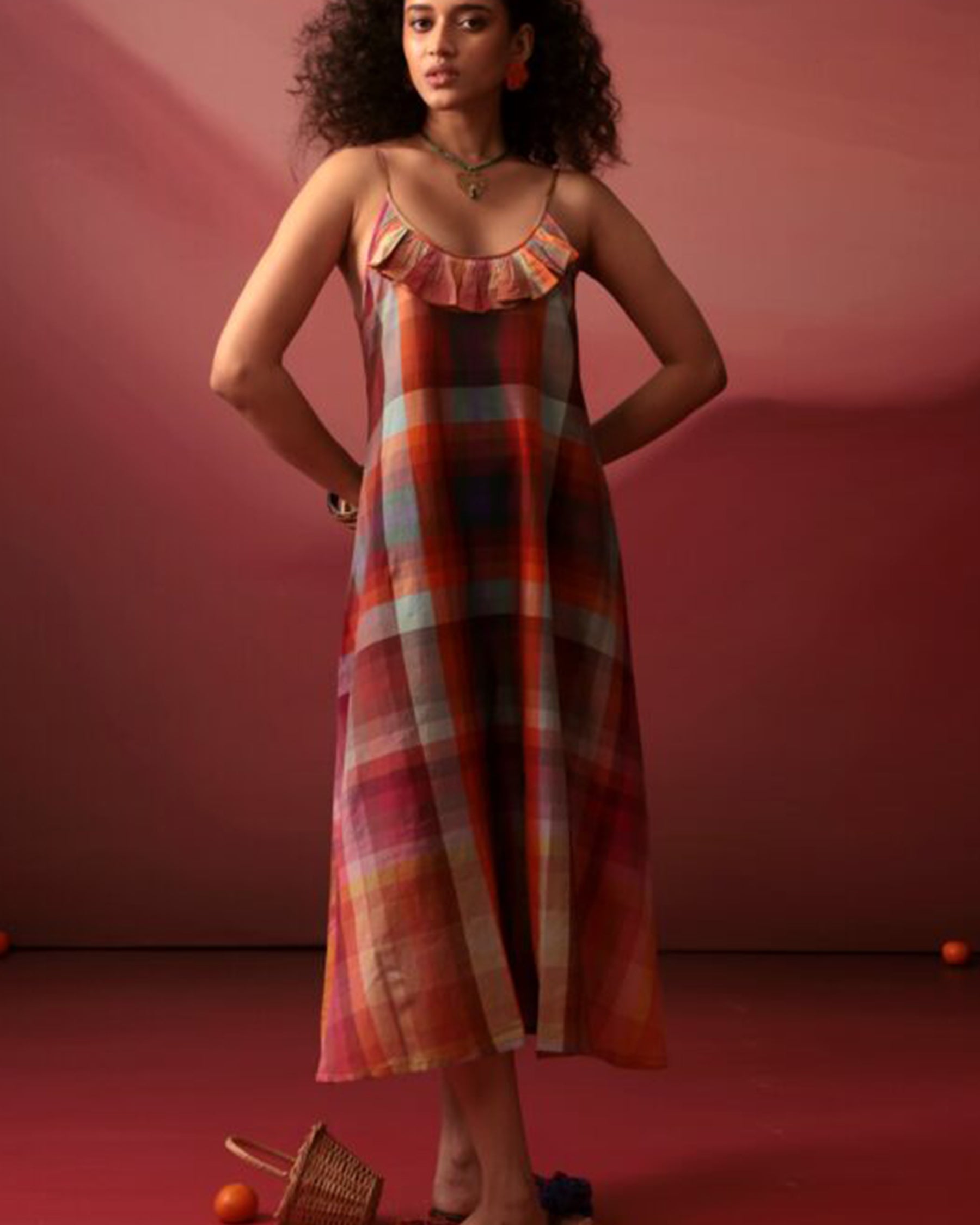 Sunset Plaid Slip Dress DRESSES IKKIVI