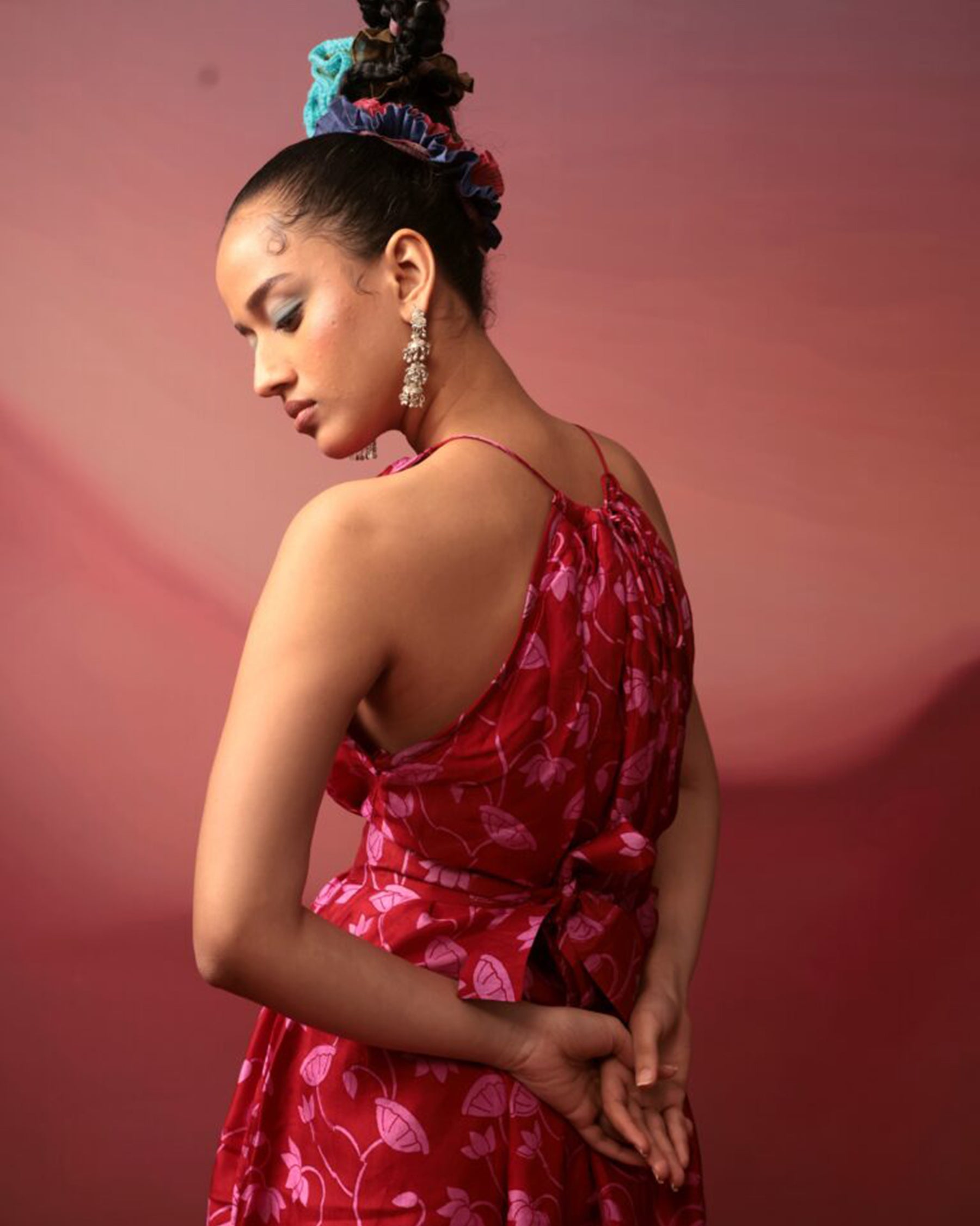 Crimson Floral Midi Dress DRESSES IKKIVI