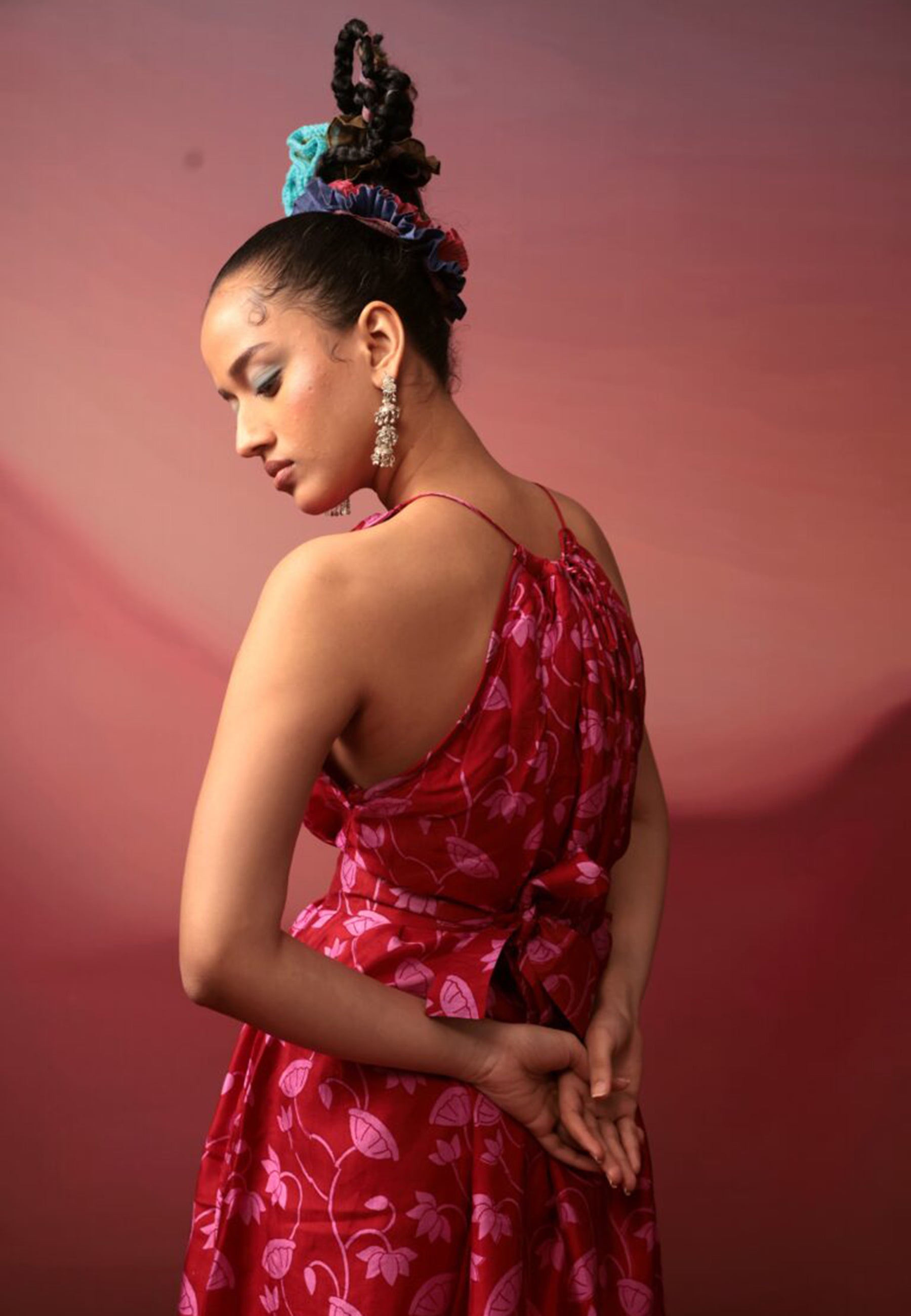 Crimson Floral Midi Dress DRESSES IKKIVI