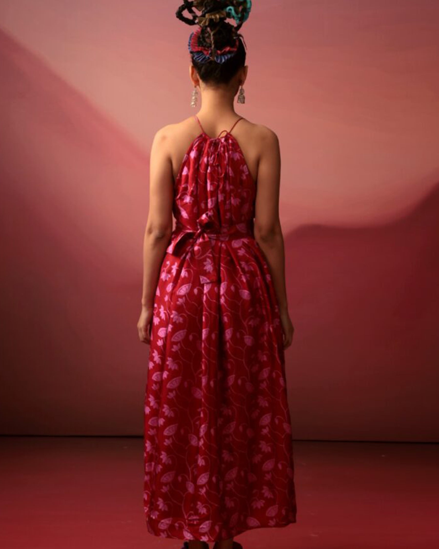 Crimson Floral Midi Dress DRESSES IKKIVI