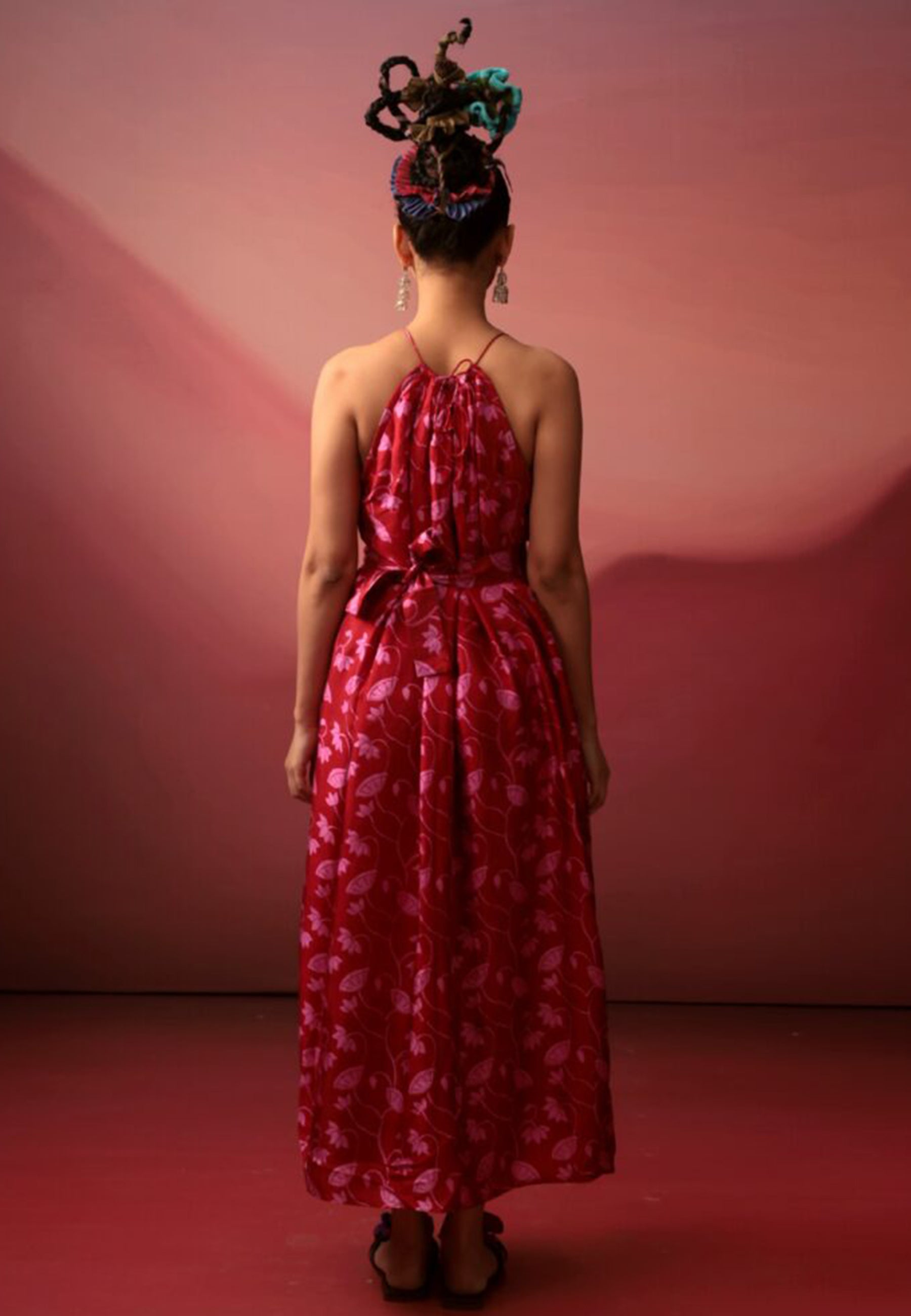 Crimson Floral Midi Dress DRESSES IKKIVI