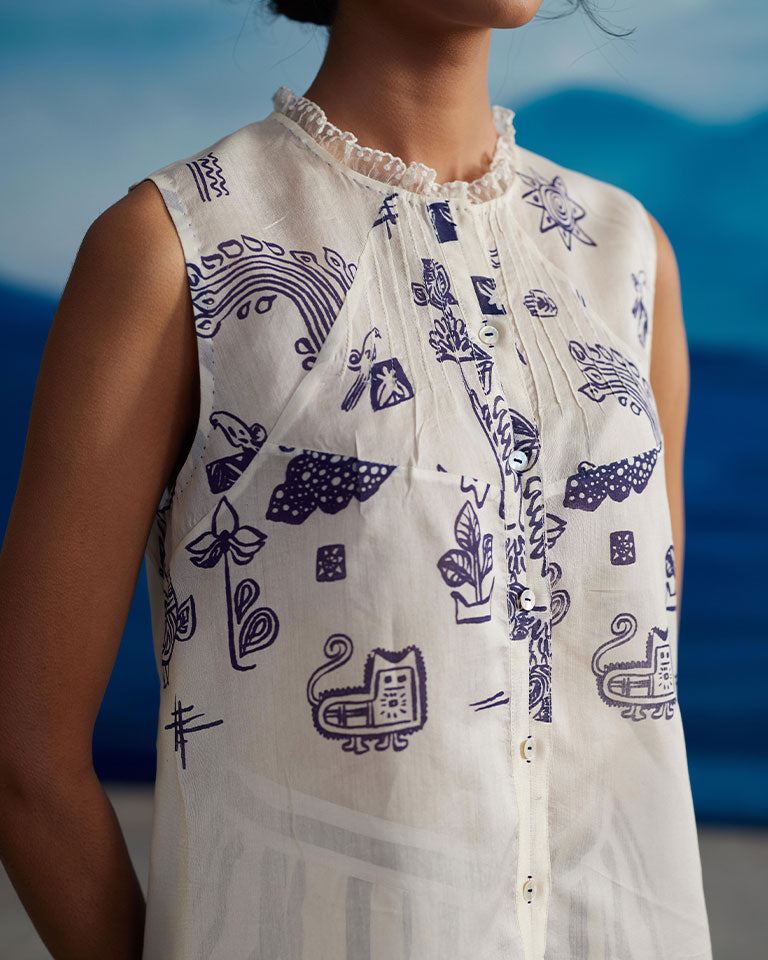 Clover Raglan Sleeve Pin Tuck Shirt TOPS Ahmev