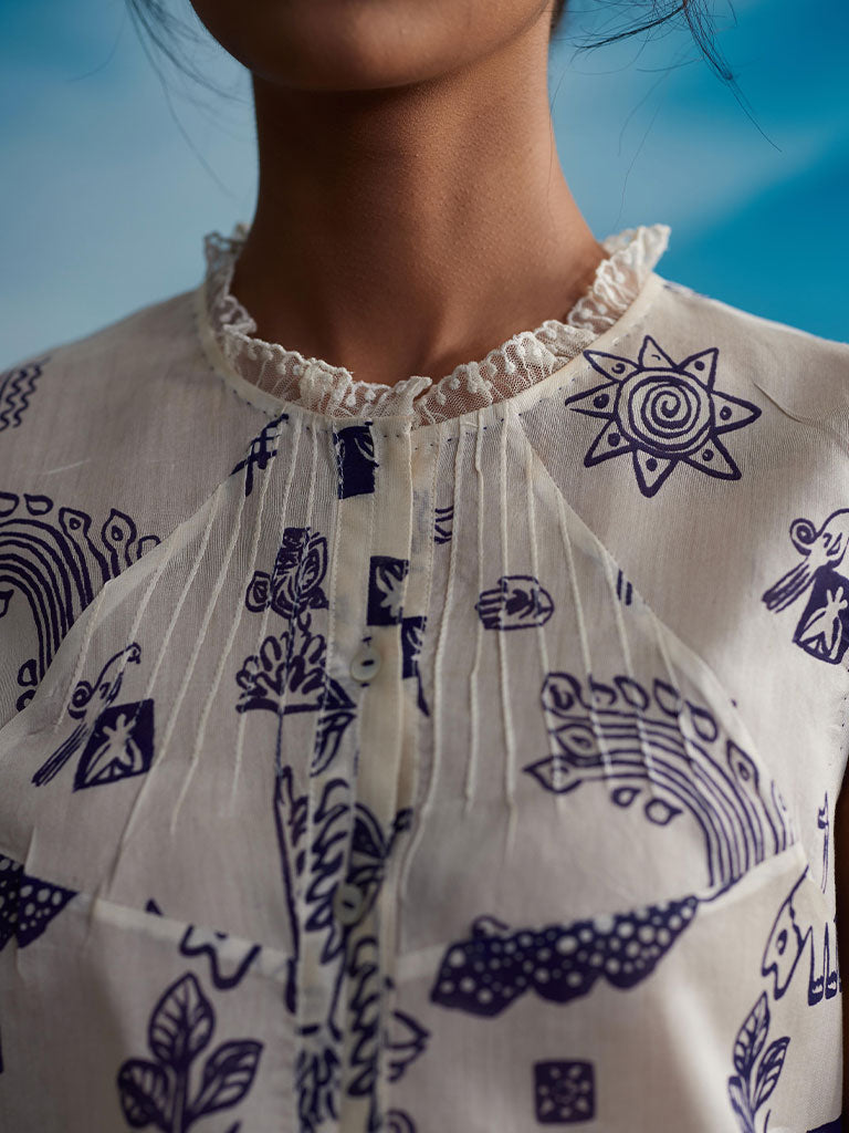 Clover Raglan Sleeve Pin Tuck Shirt TOPS Ahmev