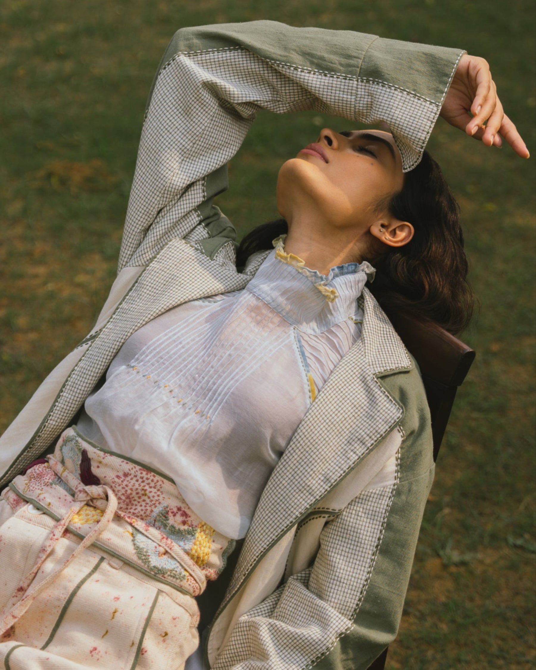 Meadows Pintucked Chanderi Blouse TOPS IKKIVI